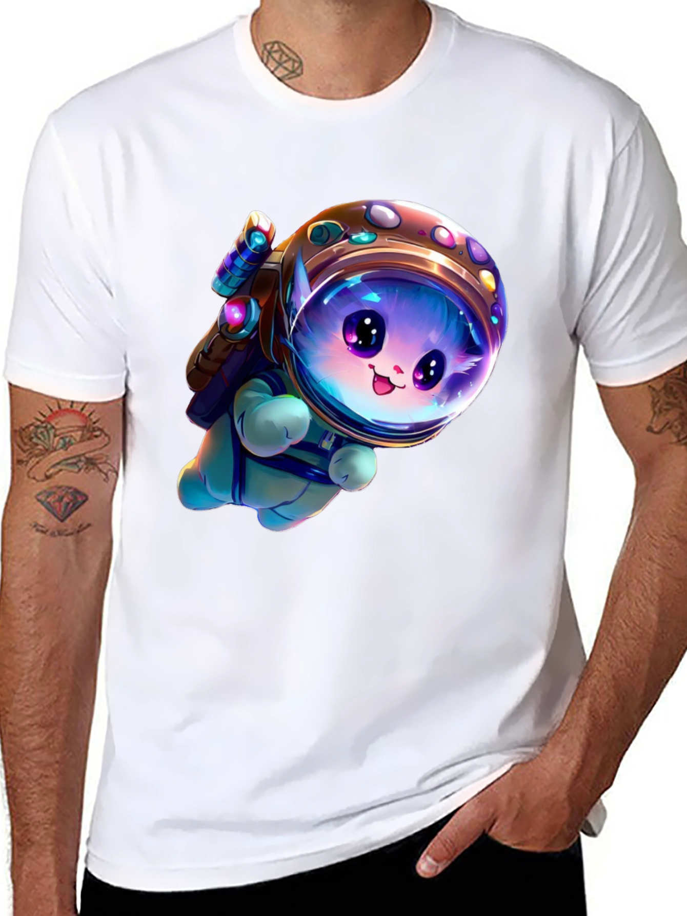 Astronaut Kitten Black T-Shirt