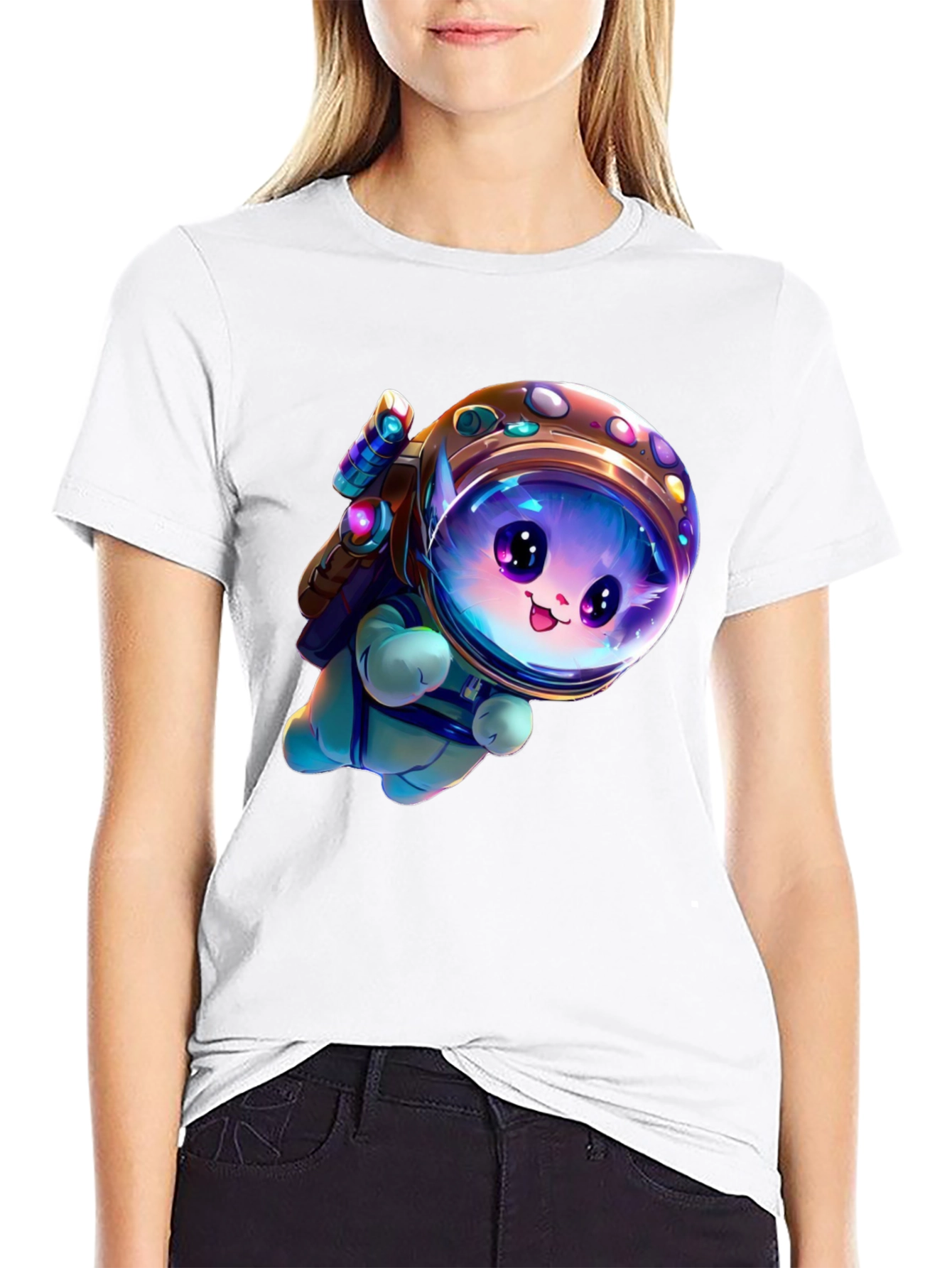 Astronaut Kitten Black T-Shirt
