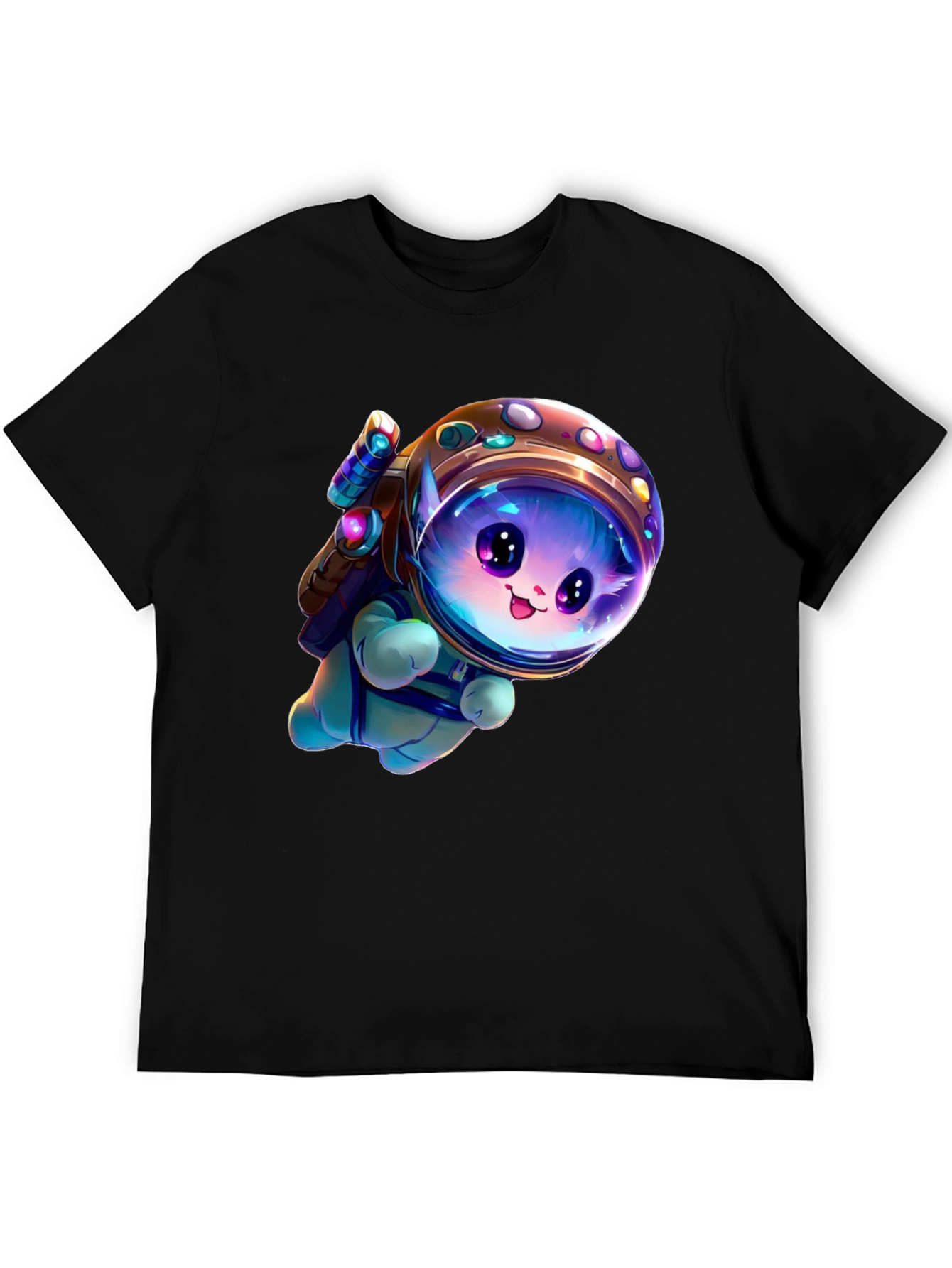 Astronaut Kitten Black T-Shirt