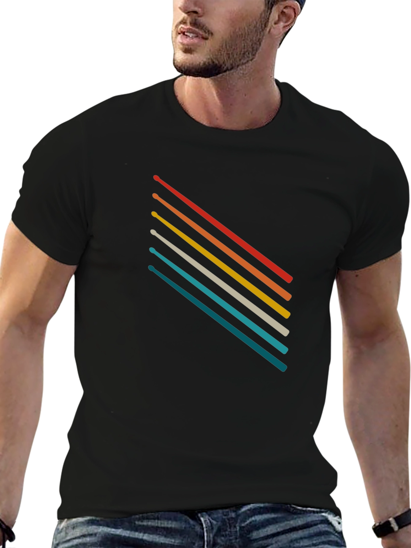 Retro Stripe Graphic Tee - Soft Cotton Blend T-Shirt