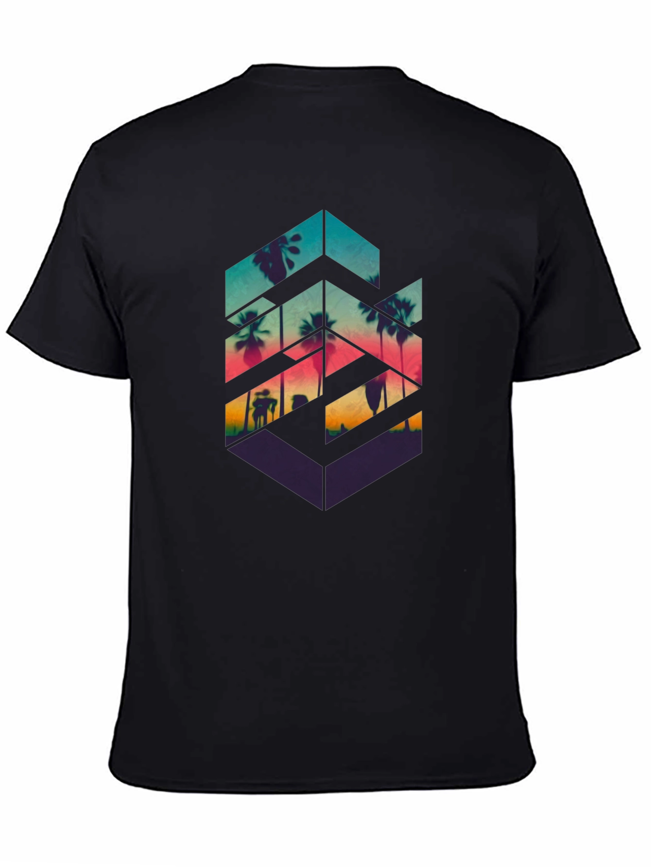 Geometric Palm Tree Graphic Tee - Tropical Vibes