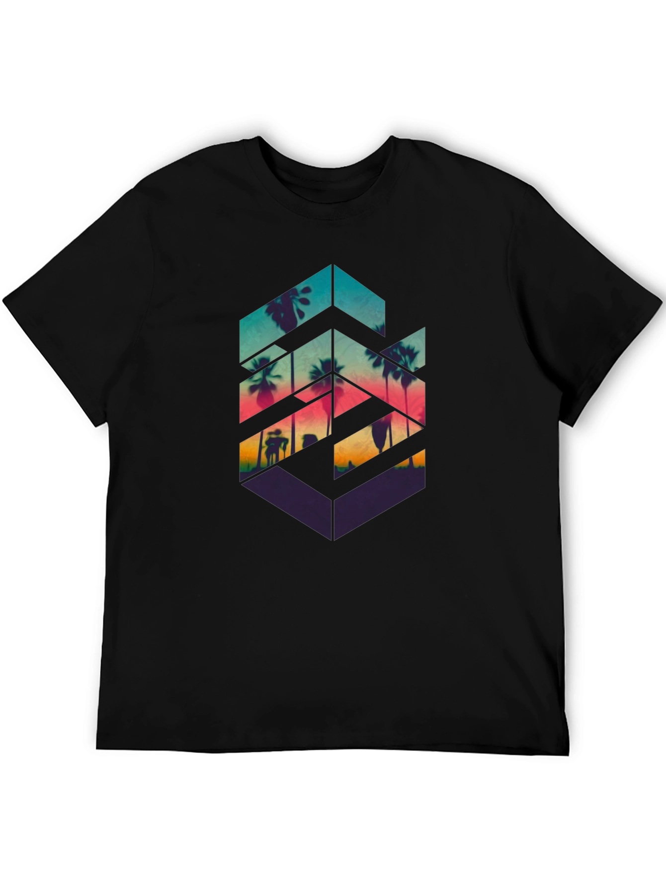 Geometric Palm Tree Graphic Tee - Tropical Vibes