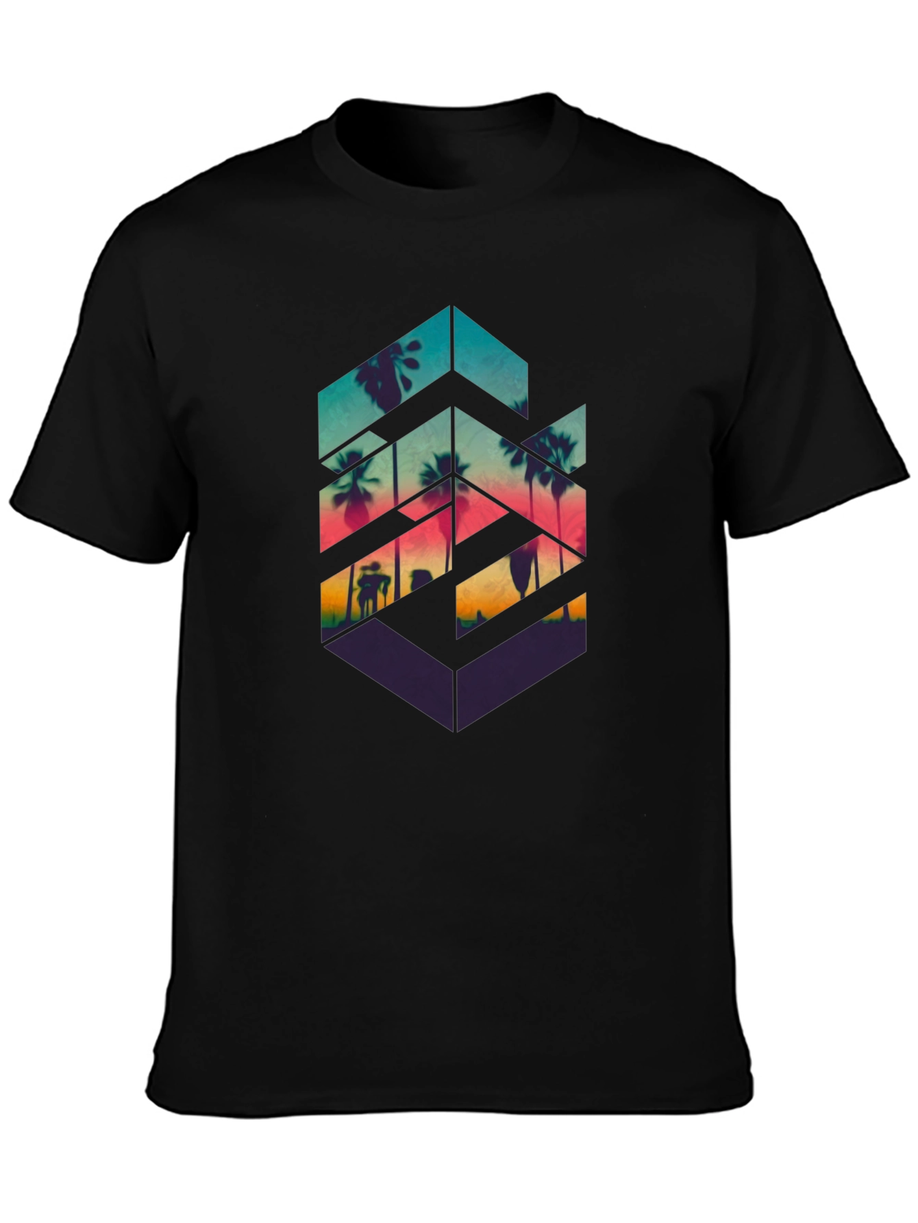 Geometric Palm Tree Graphic Tee - Tropical Vibes