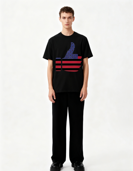 American Flag Thumbs Up Graphic T-Shirt - Trendy Patriotic Casual Tee