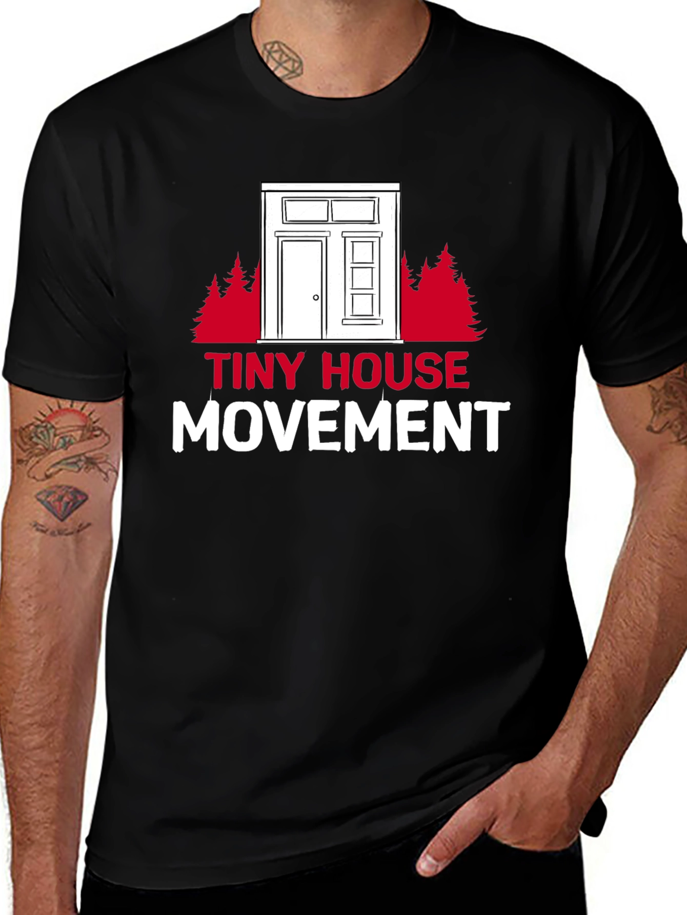Tiny House Movement Graphic Tee - Black Cotton T-Shirt