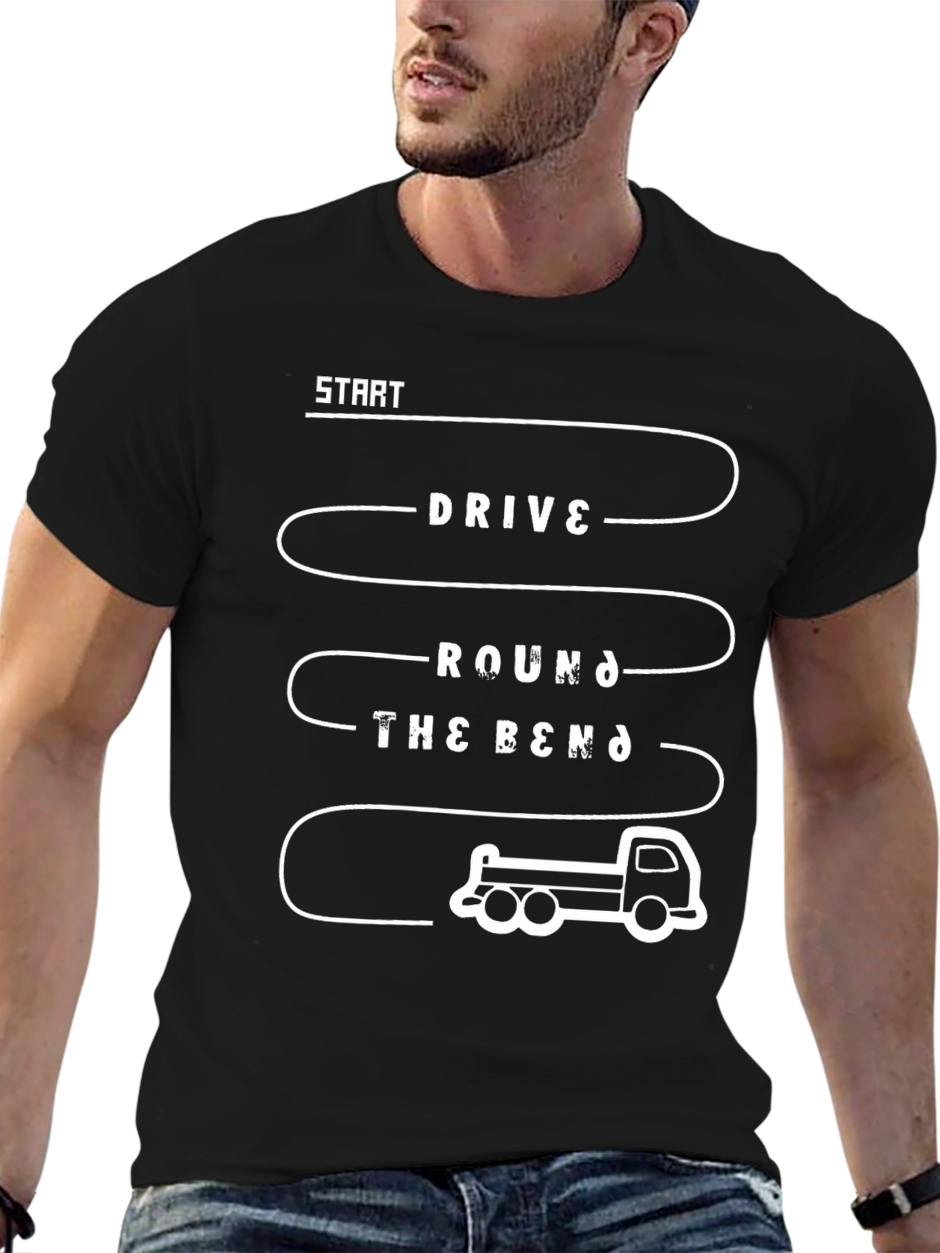 Drive Round the Bend Black Graphic T-Shirt