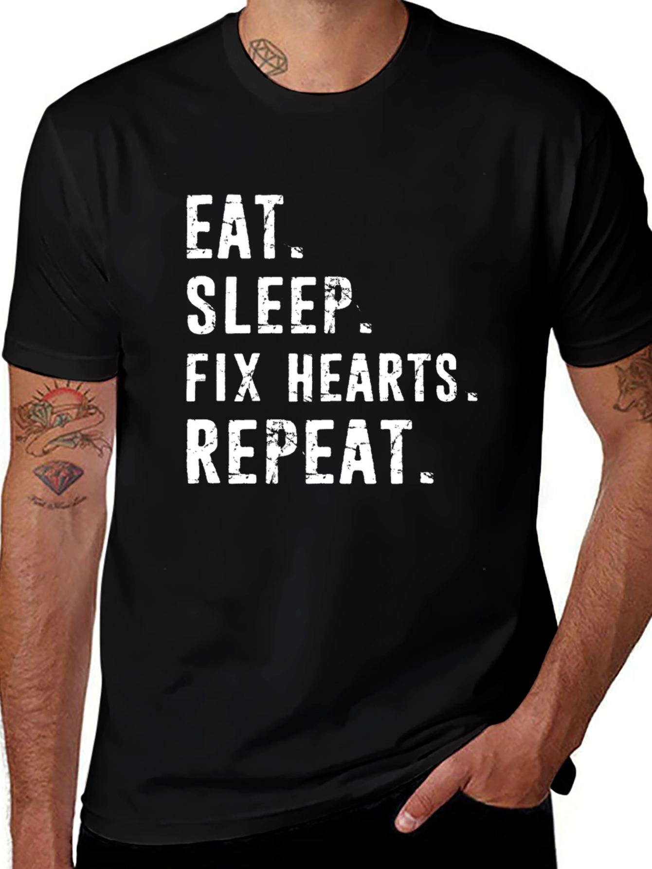 Eat Sleep Fix Hearts Repeat Black T-Shirt