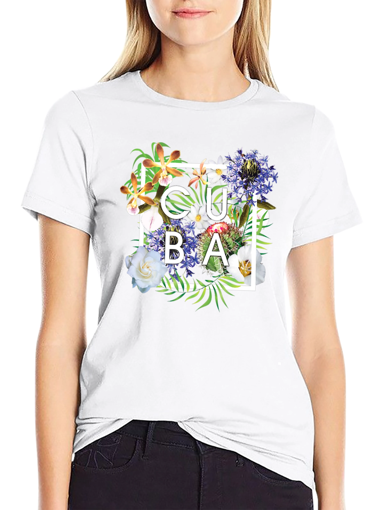 Cuba Floral Graphic Black T-Shirt