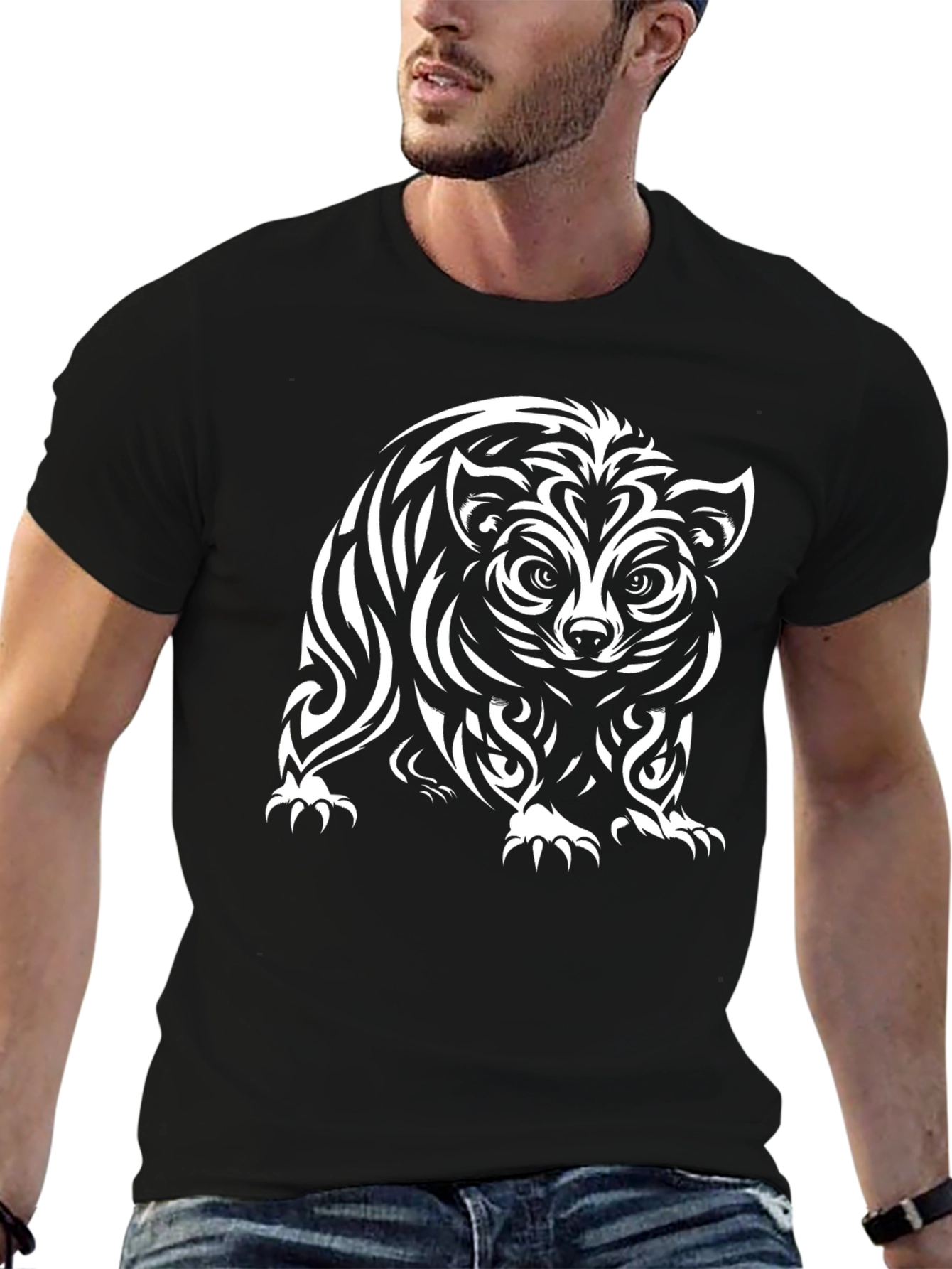 Tribal Raccoon Graphic Black T-Shirt