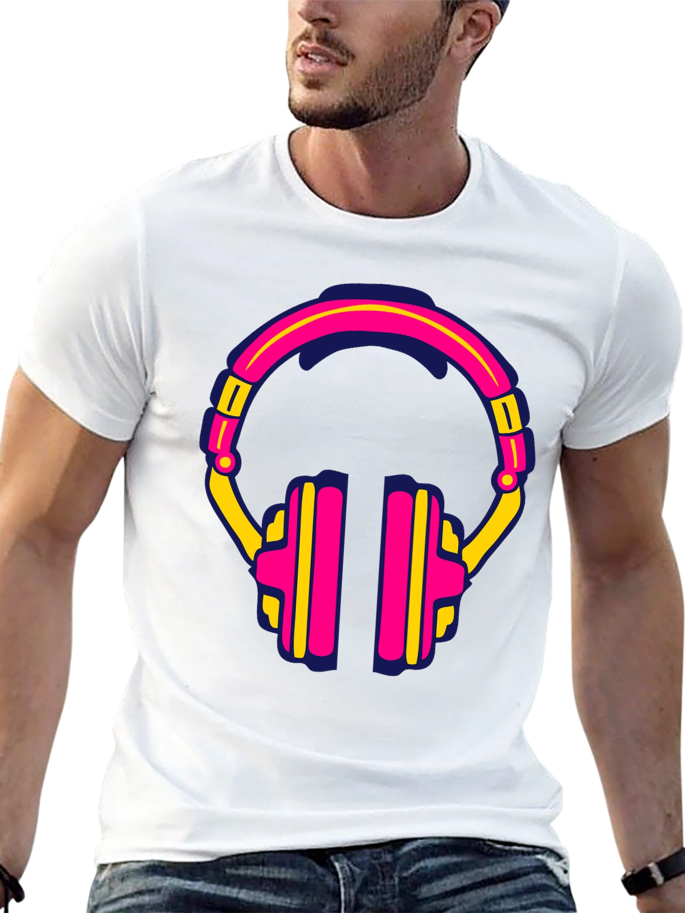 Retro Headphone Graphic Tee - Black