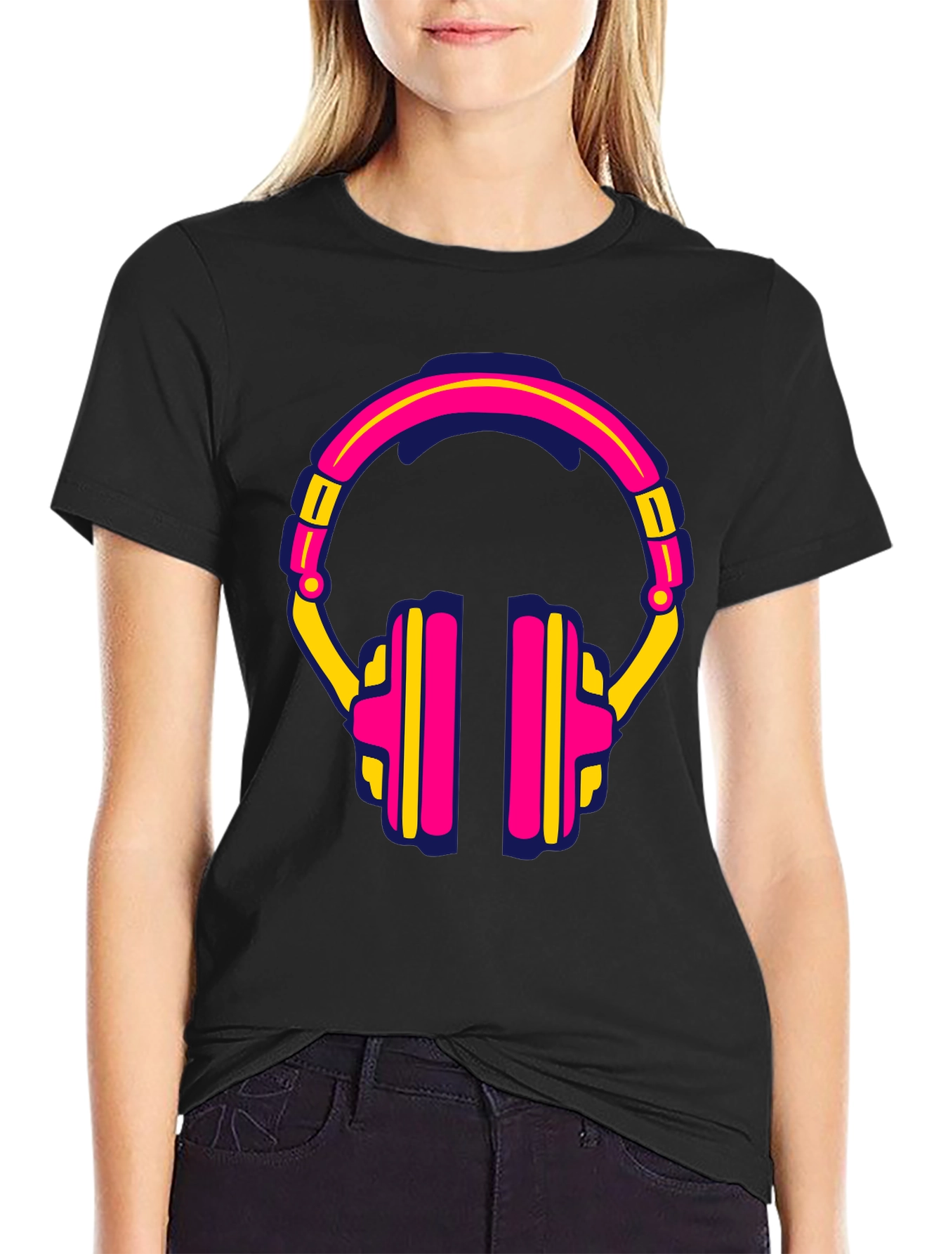 Retro Headphone Graphic Tee - Black