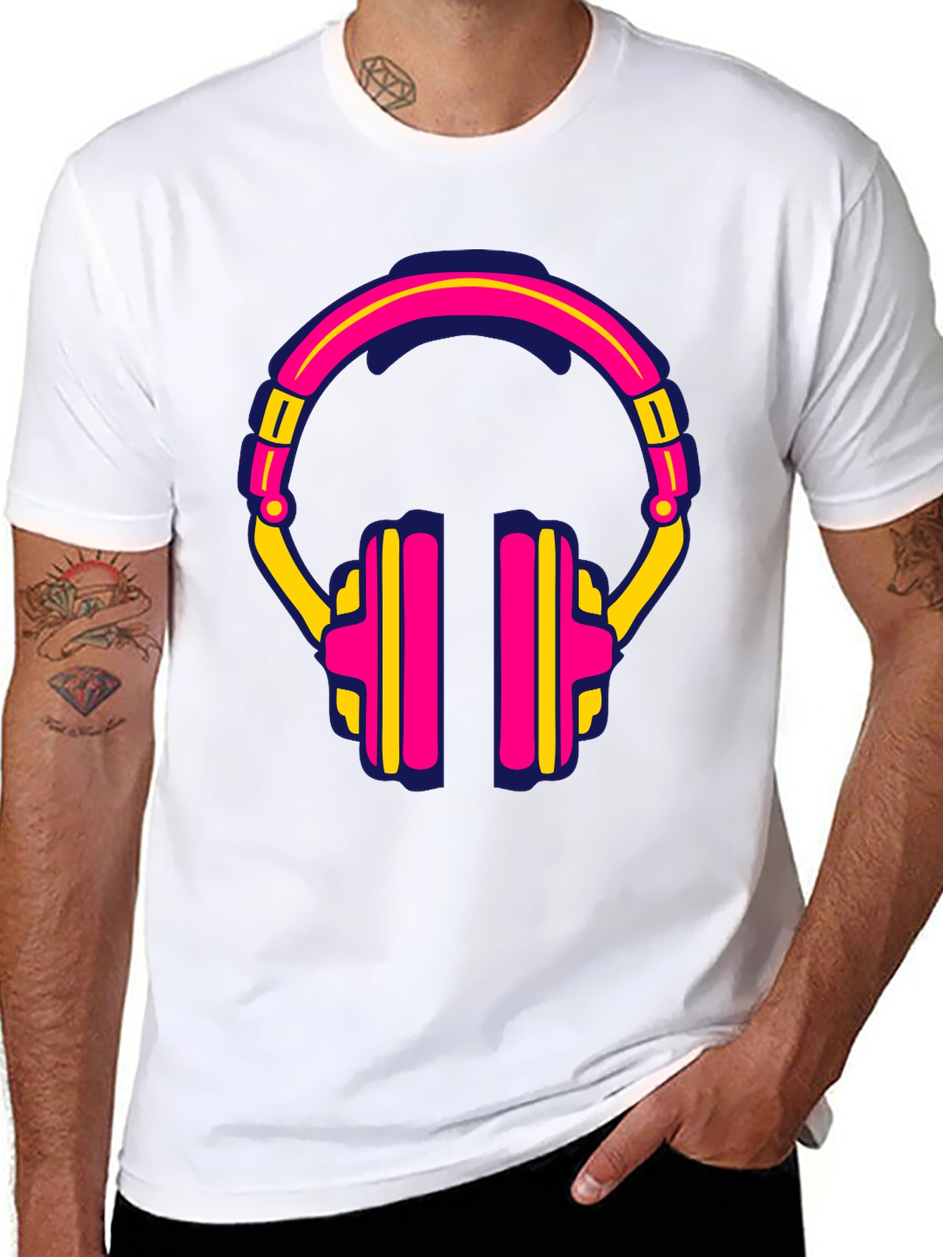 Retro Headphone Graphic Tee - Black