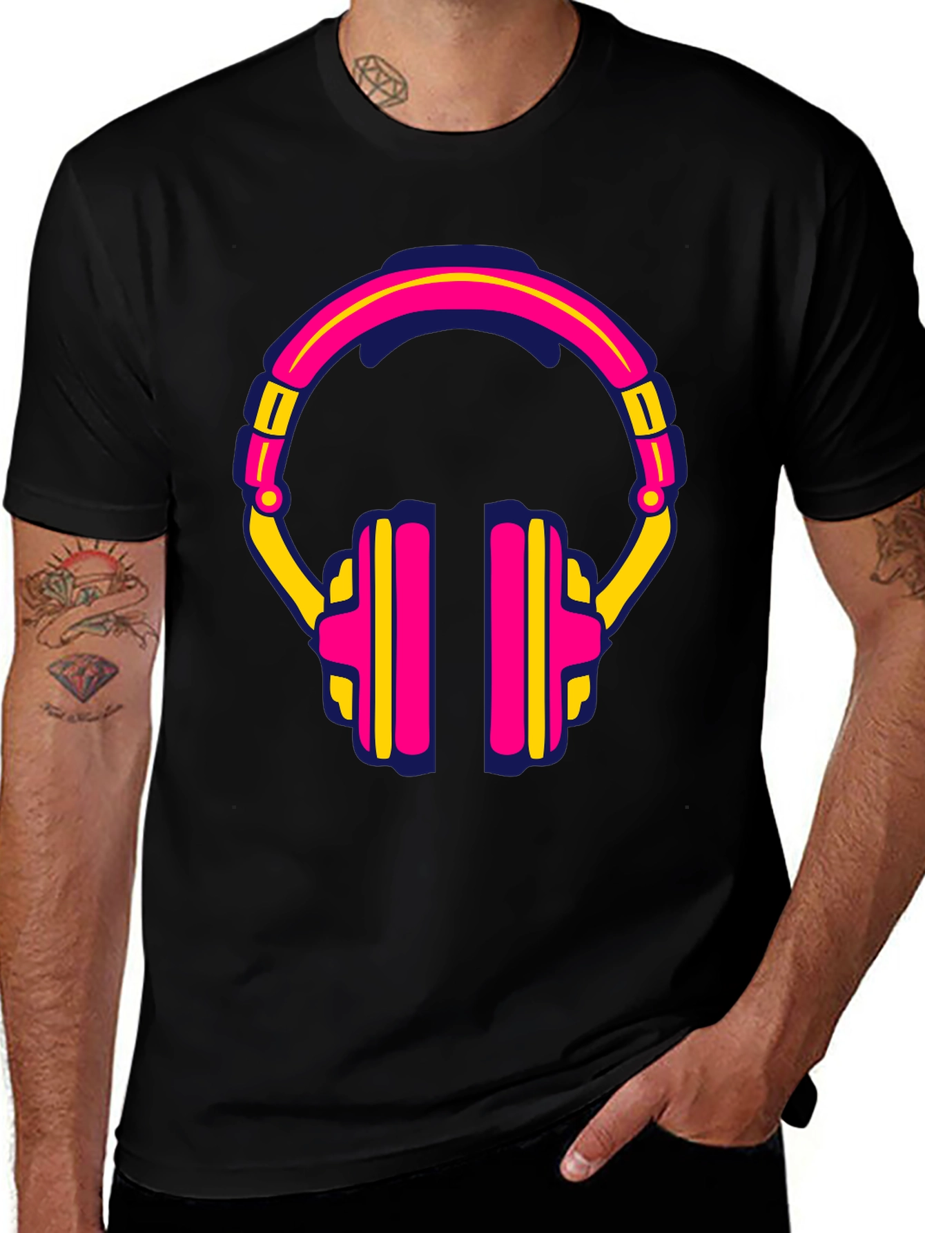 Retro Headphone Graphic Tee - Black
