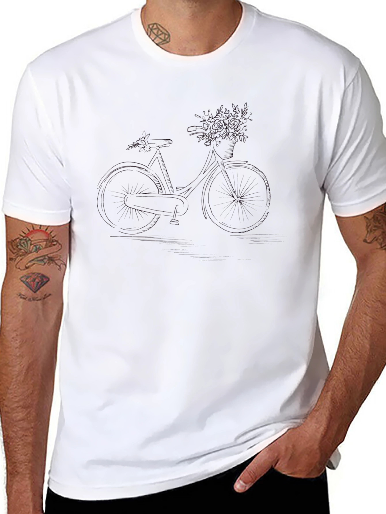 Black Bicycle with Flowers Graphic Tee
