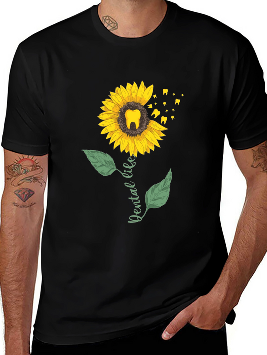 Dental Life Sunflower T-Shirt - Black Casual Tee