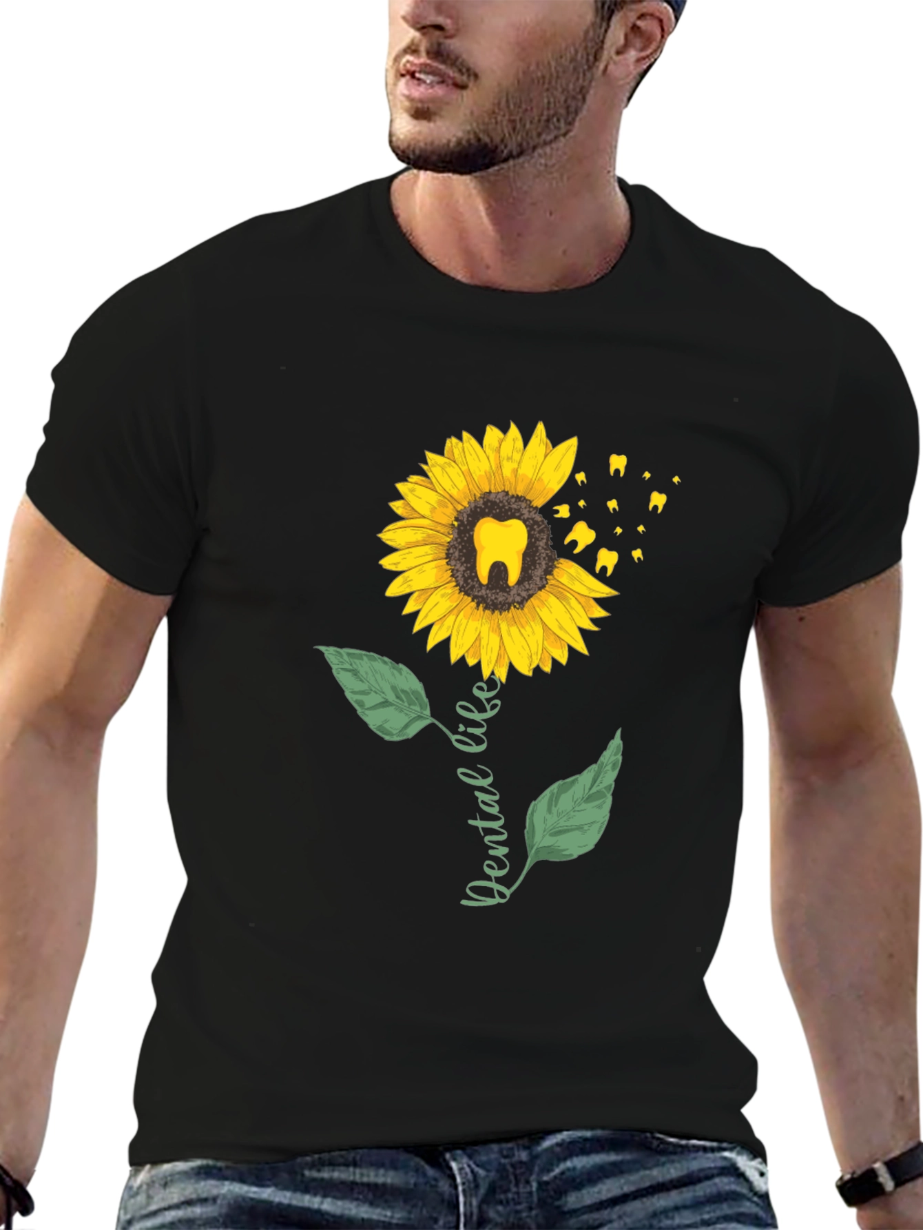 Dental Life Sunflower T-Shirt - Black Casual Tee