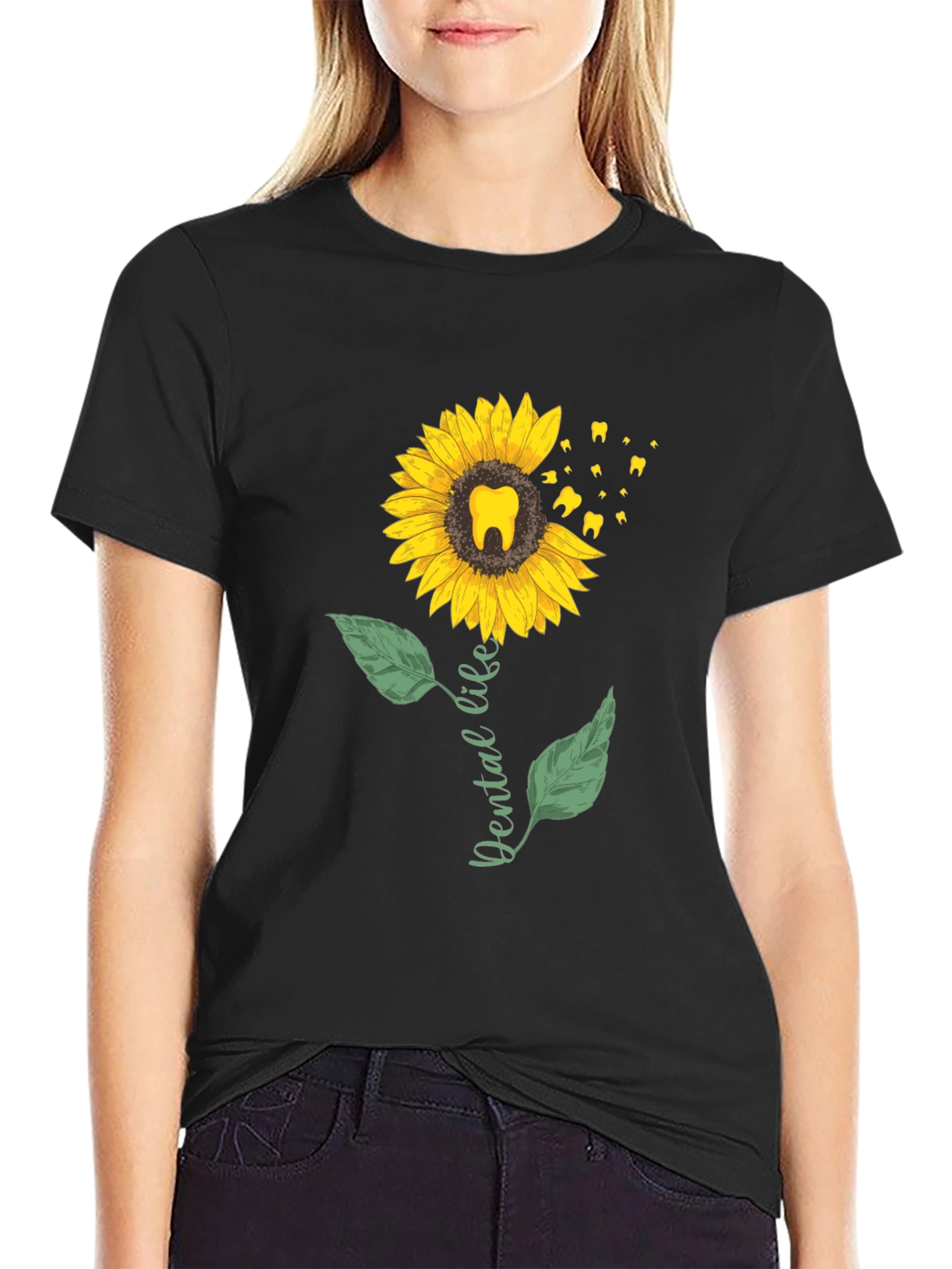Dental Life Sunflower T-Shirt - Black Casual Tee