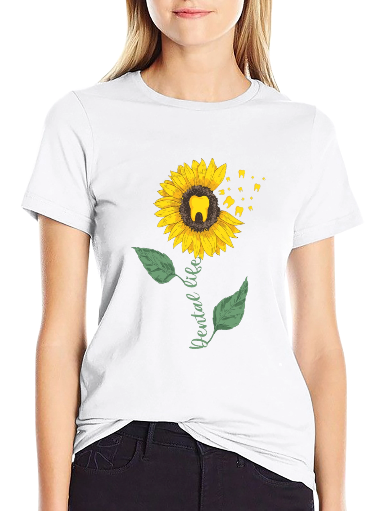 Dental Life Sunflower T-Shirt - Black Casual Tee