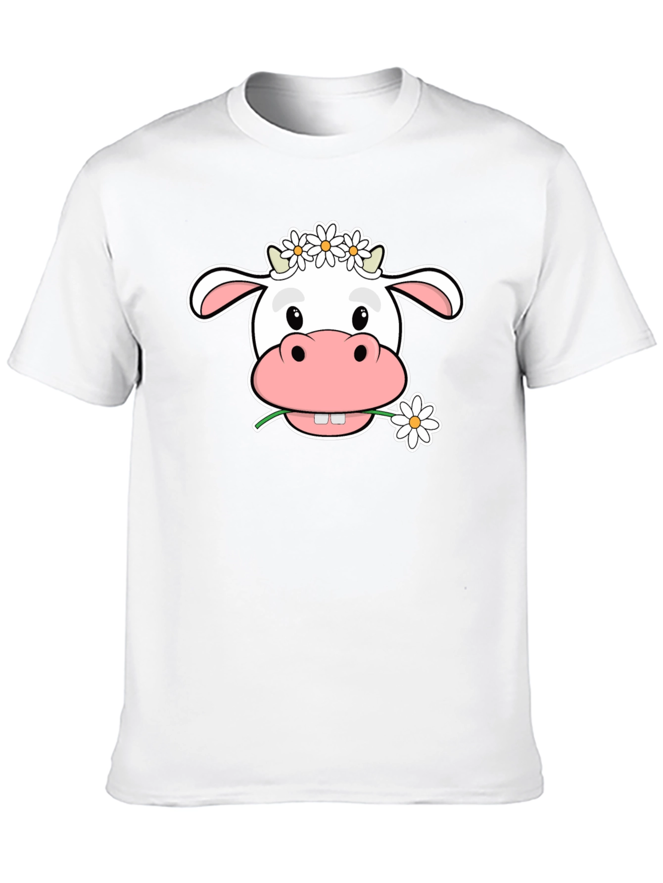 Cow with Flowers T-Shirt - Cute Cartoon Animal Tee