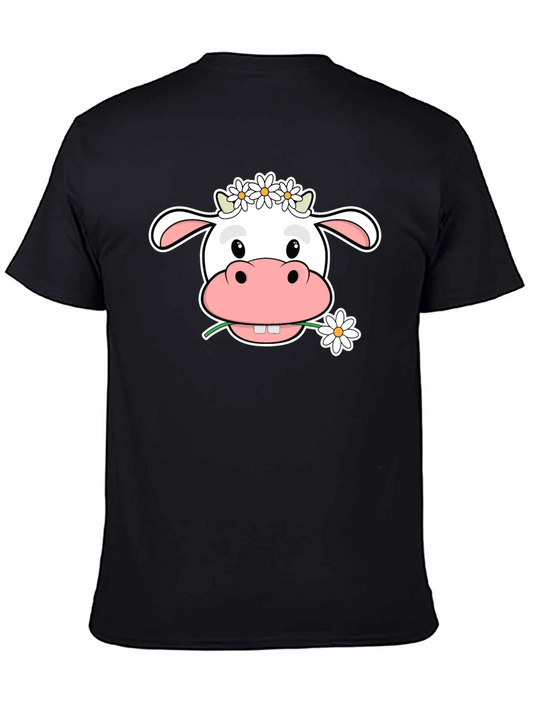 Cow with Flowers T-Shirt - Cute Cartoon Animal Tee