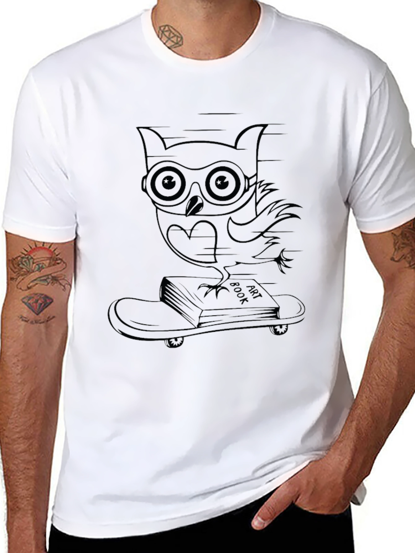 Cool Owl Skateboarder Tee - Black Graphic T-Shirt