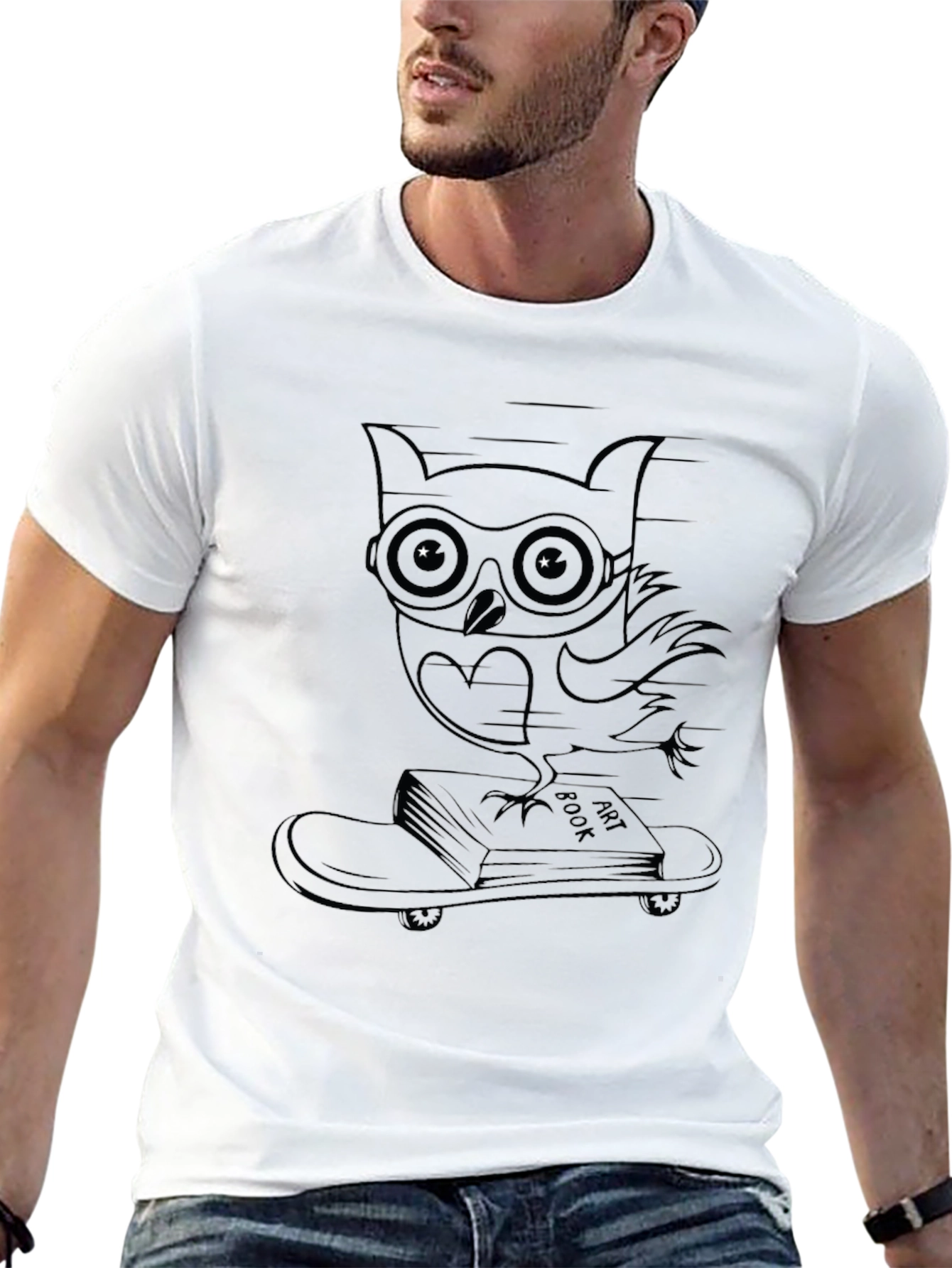 Cool Owl Skateboarder Tee - Black Graphic T-Shirt