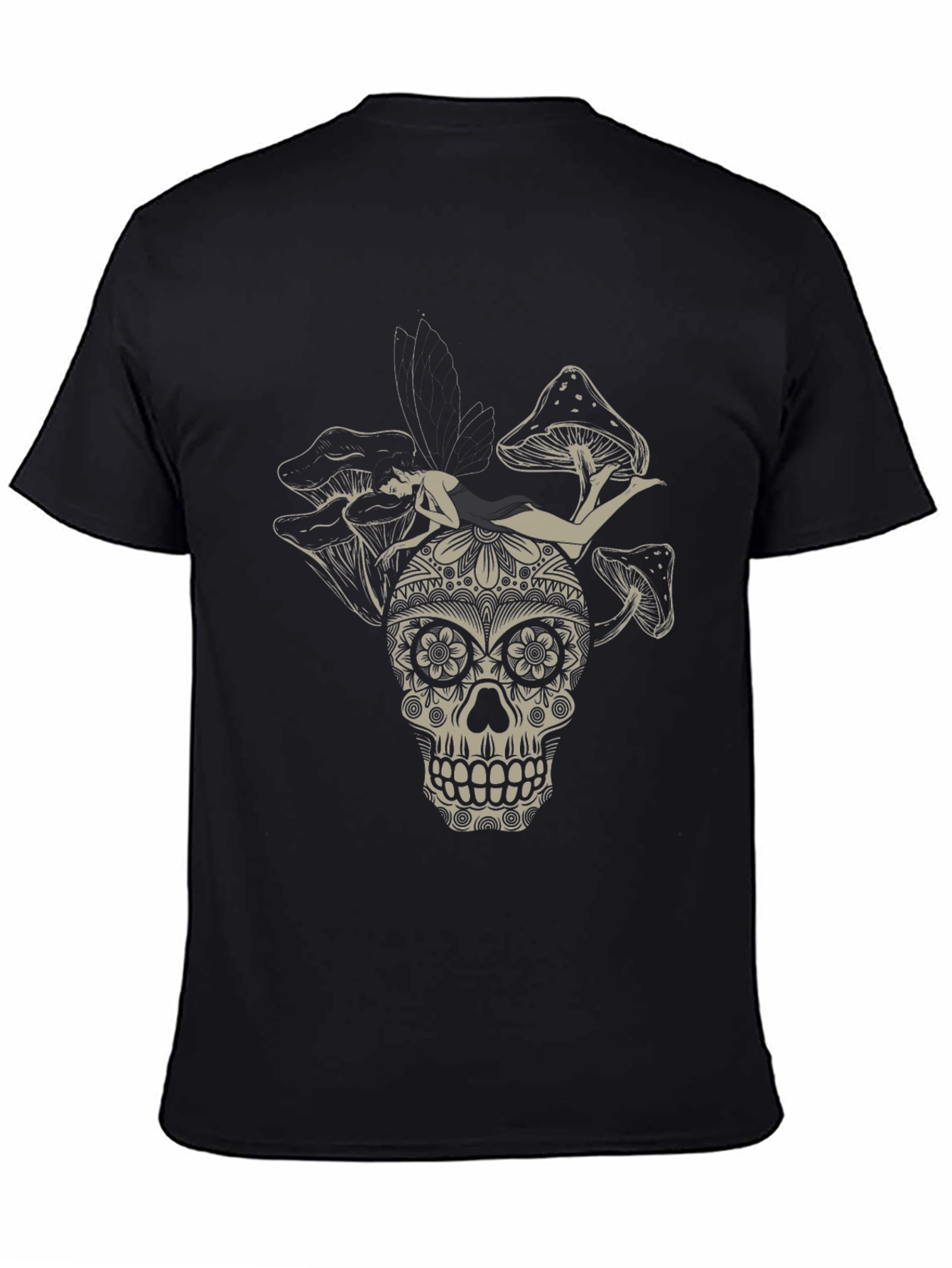 Sugar Skull Fairy Mushroom Black T-Shirt