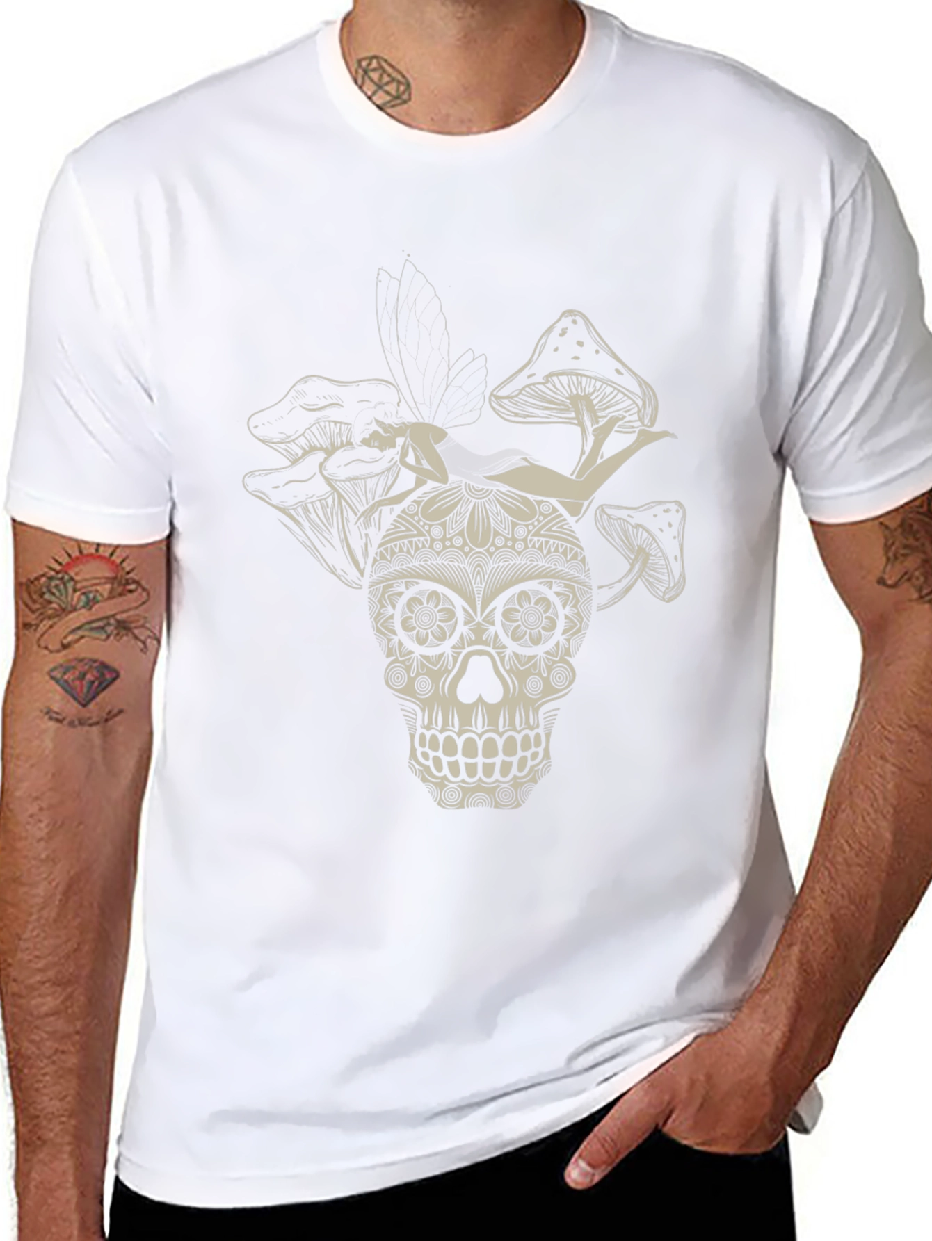 Sugar Skull Fairy Mushroom Black T-Shirt