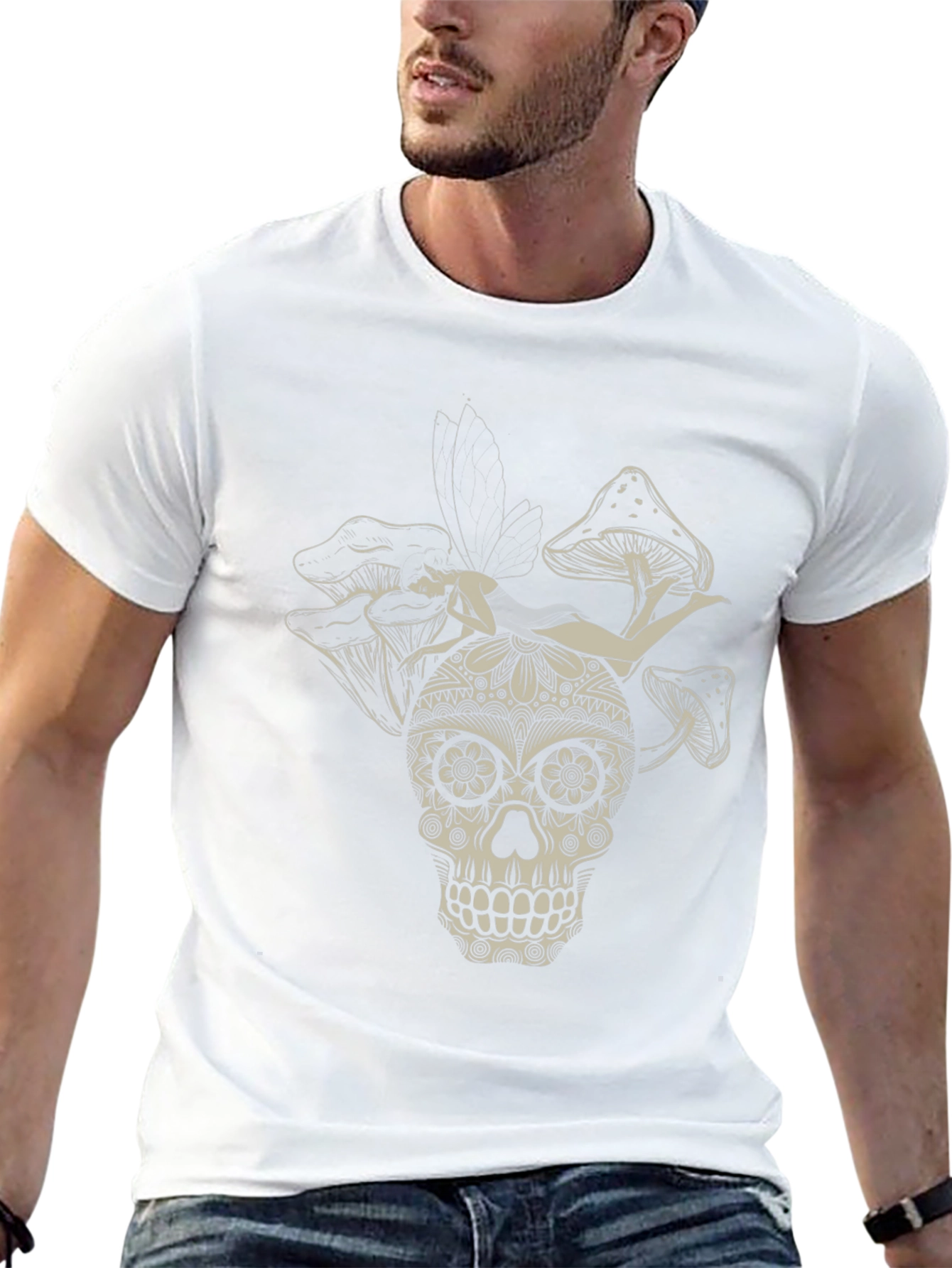 Sugar Skull Fairy Mushroom Black T-Shirt