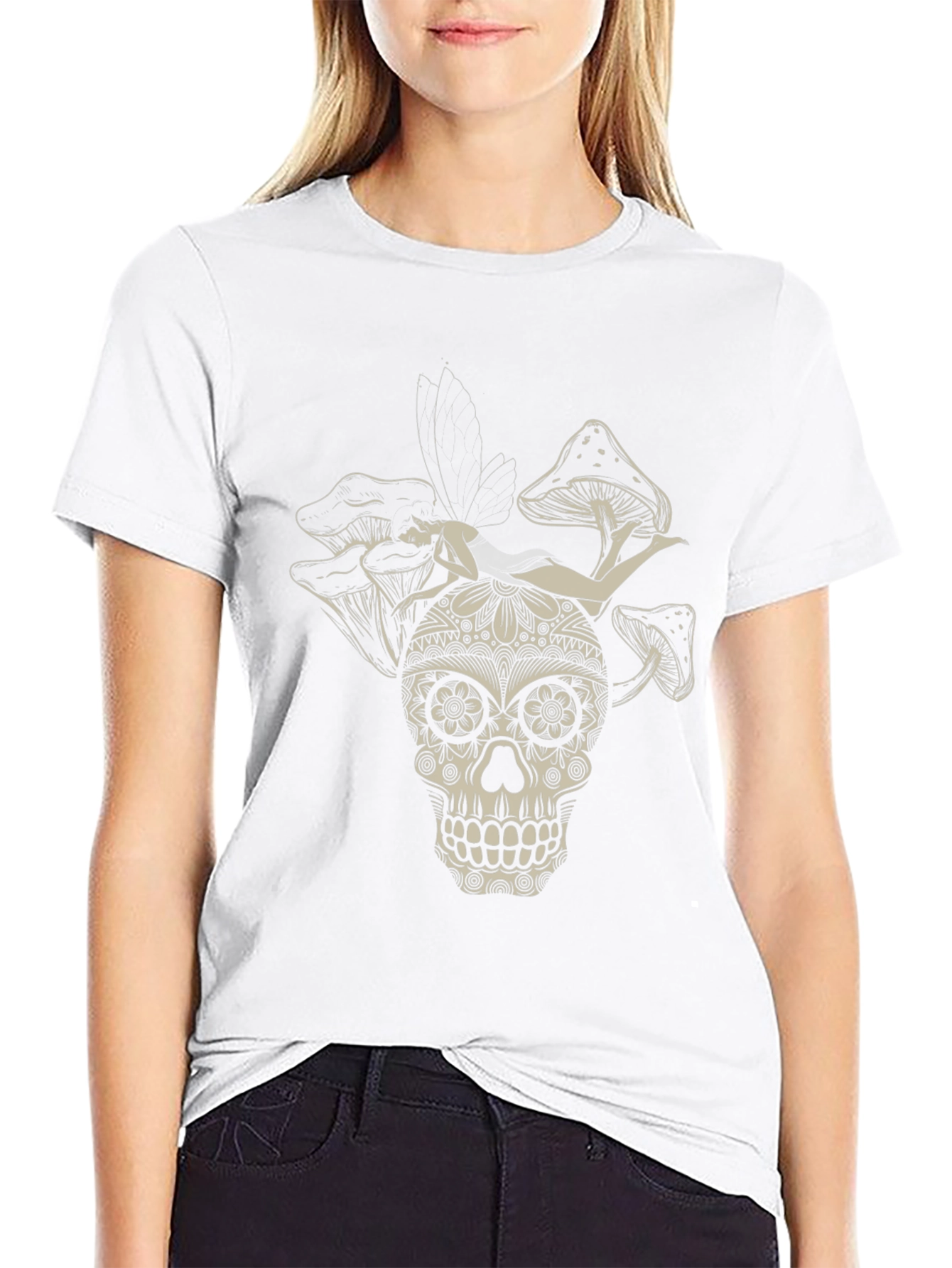 Sugar Skull Fairy Mushroom Black T-Shirt