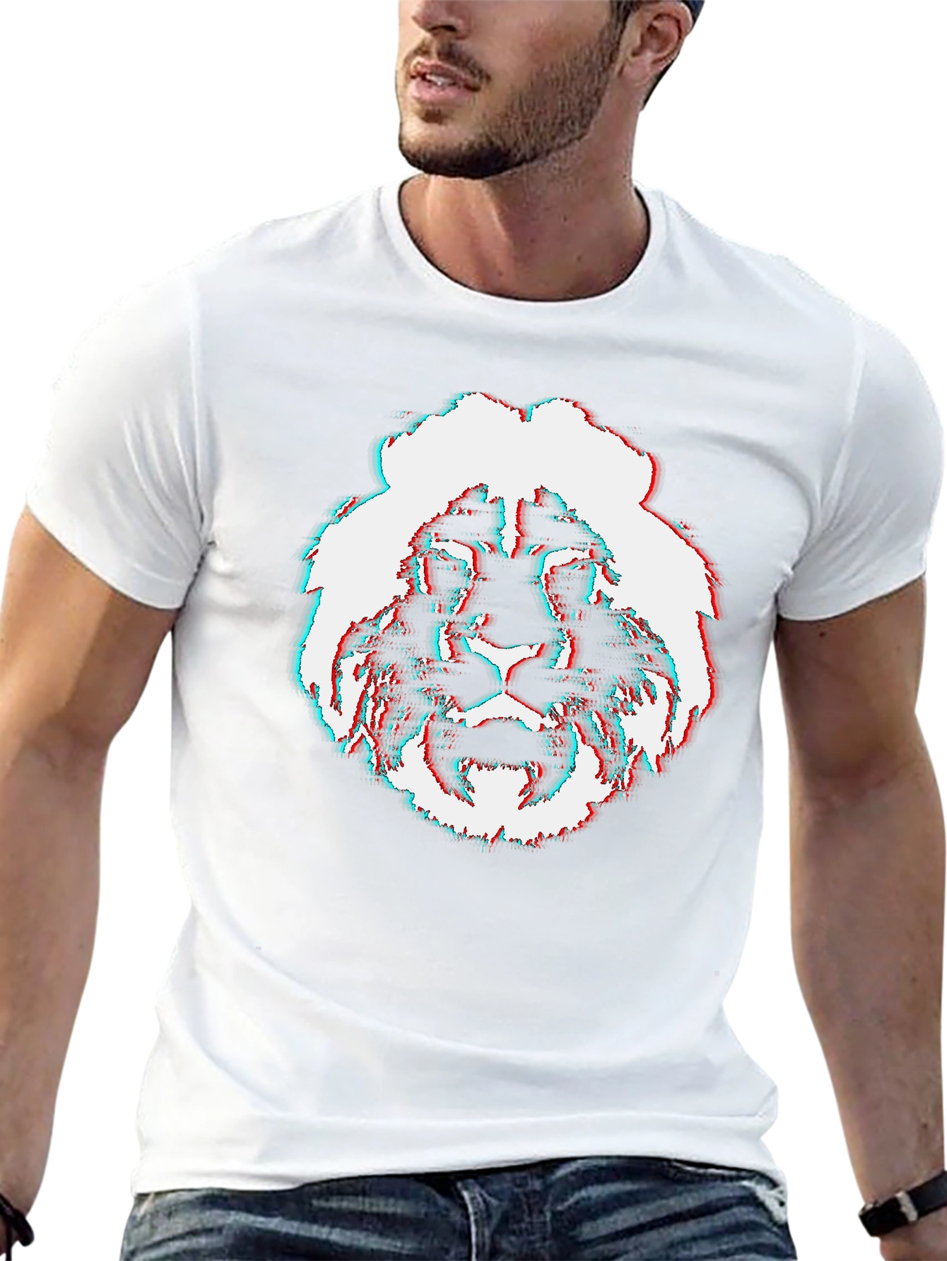 Glitch Lion Graphic Tee - Modern Style