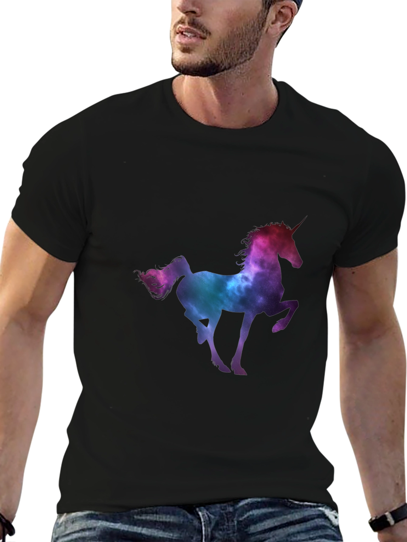 Unicorn Galaxy Mens Black Graphic Tee
