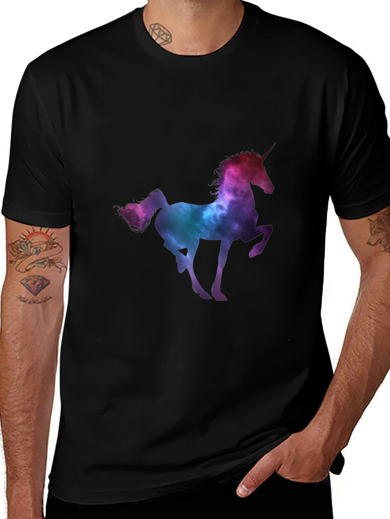 Unicorn Galaxy Mens Black Graphic Tee