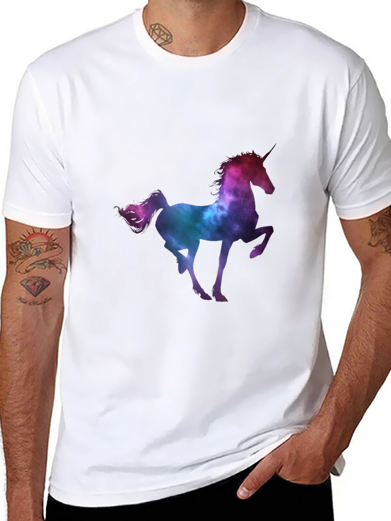 Unicorn Galaxy Mens Black Graphic Tee