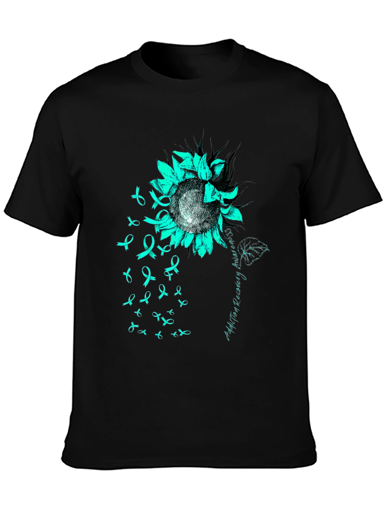 Teal Ribbon Sunflower Tee: Addiction Recovery Awareness