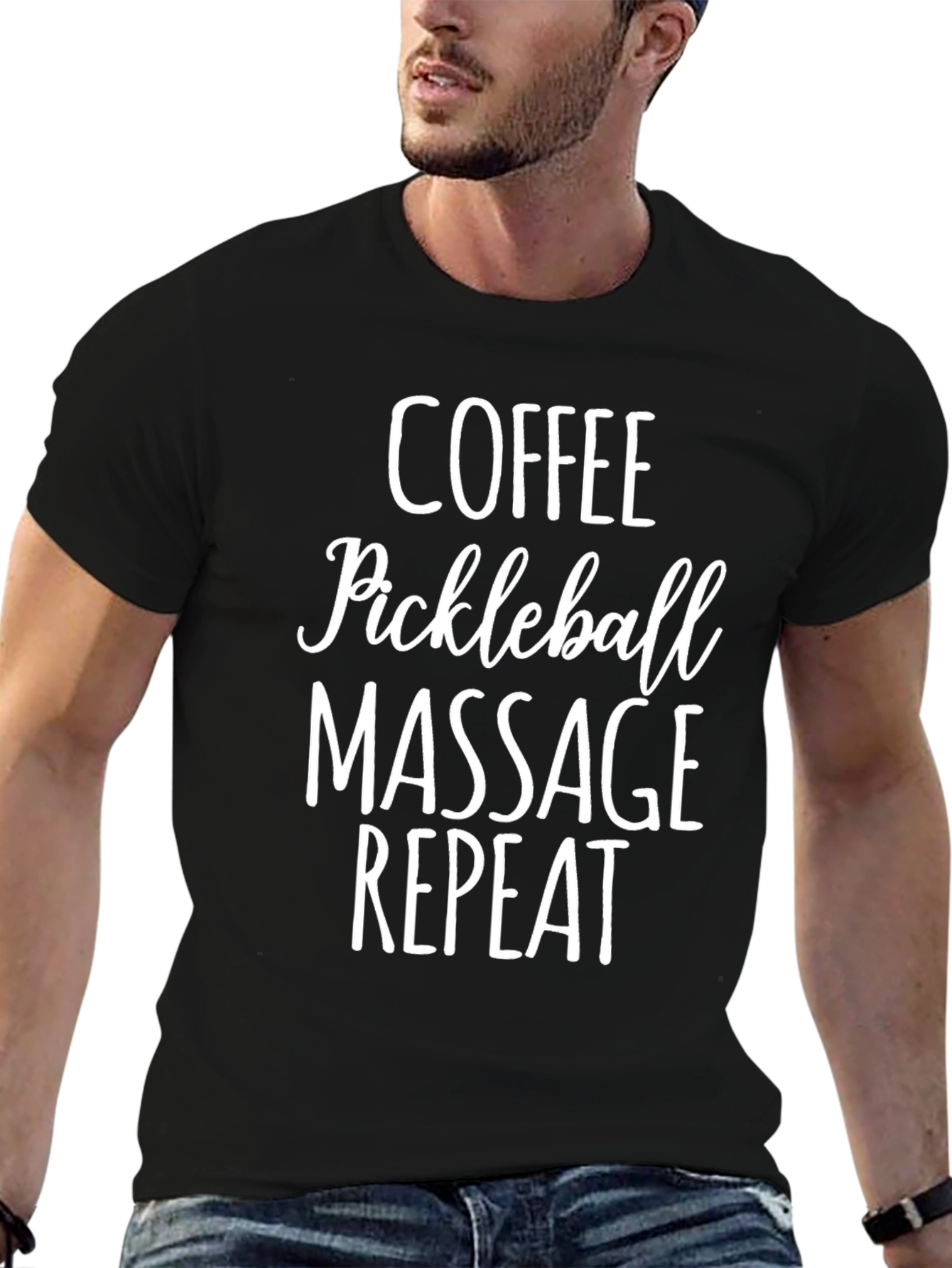 Coffee Pickleball Massage Repeat Black T-Shirt