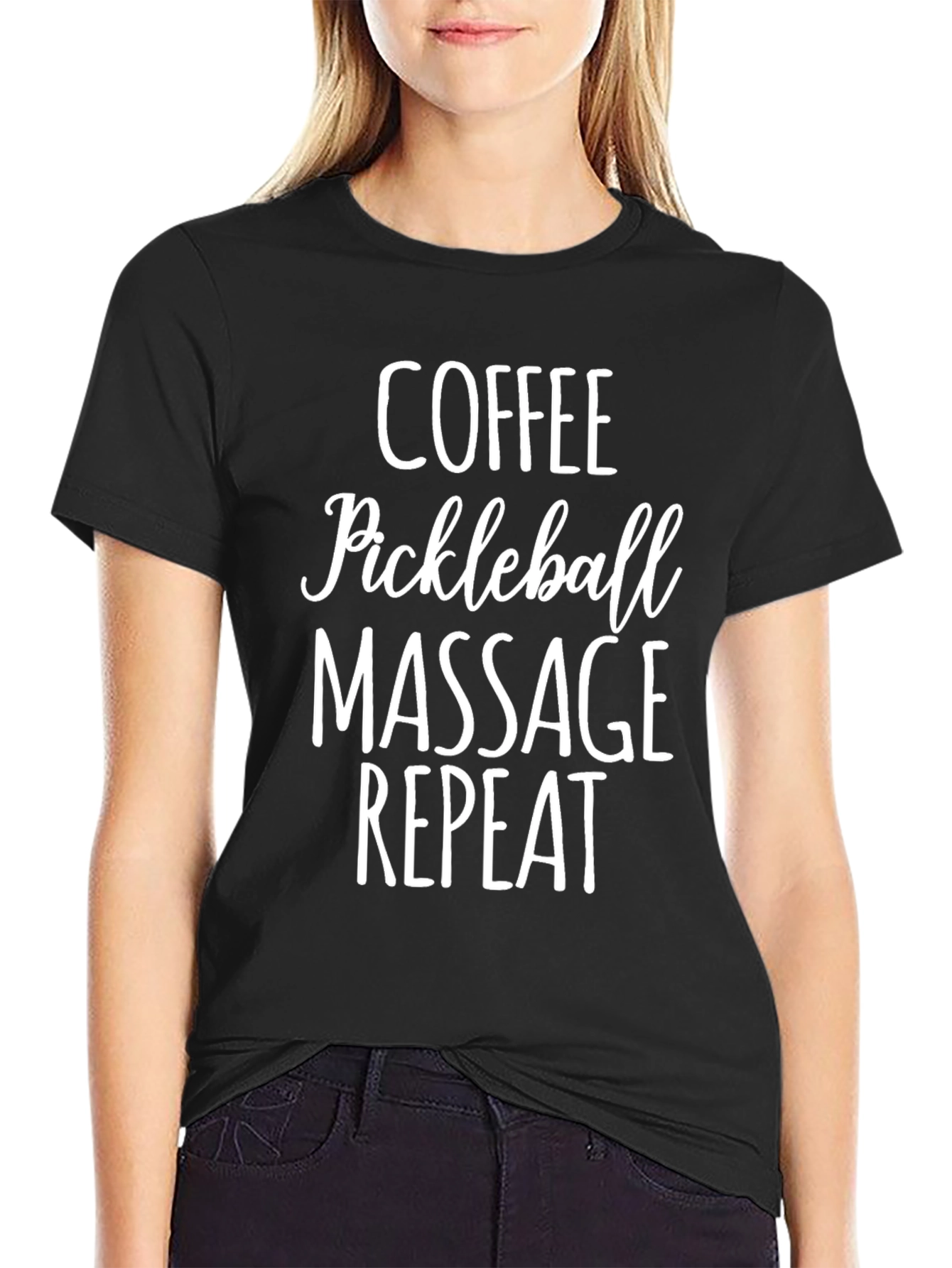 Coffee Pickleball Massage Repeat Black T-Shirt