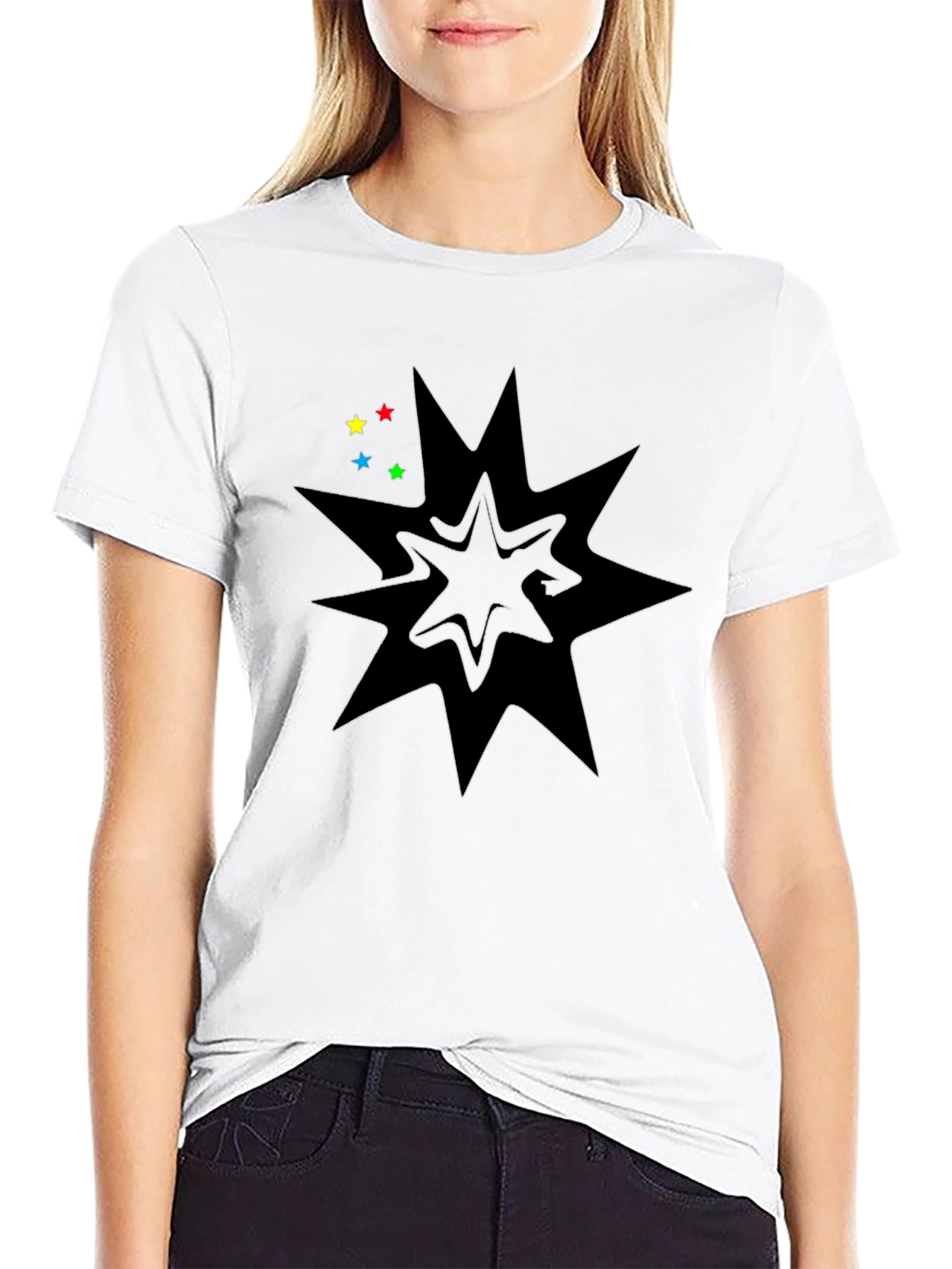 Black Graphic Tee with Star Burst Design