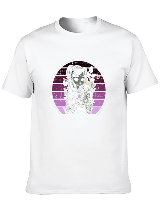 Gothic Girl & Cat T-Shirt - Dark Aesthetic Tee