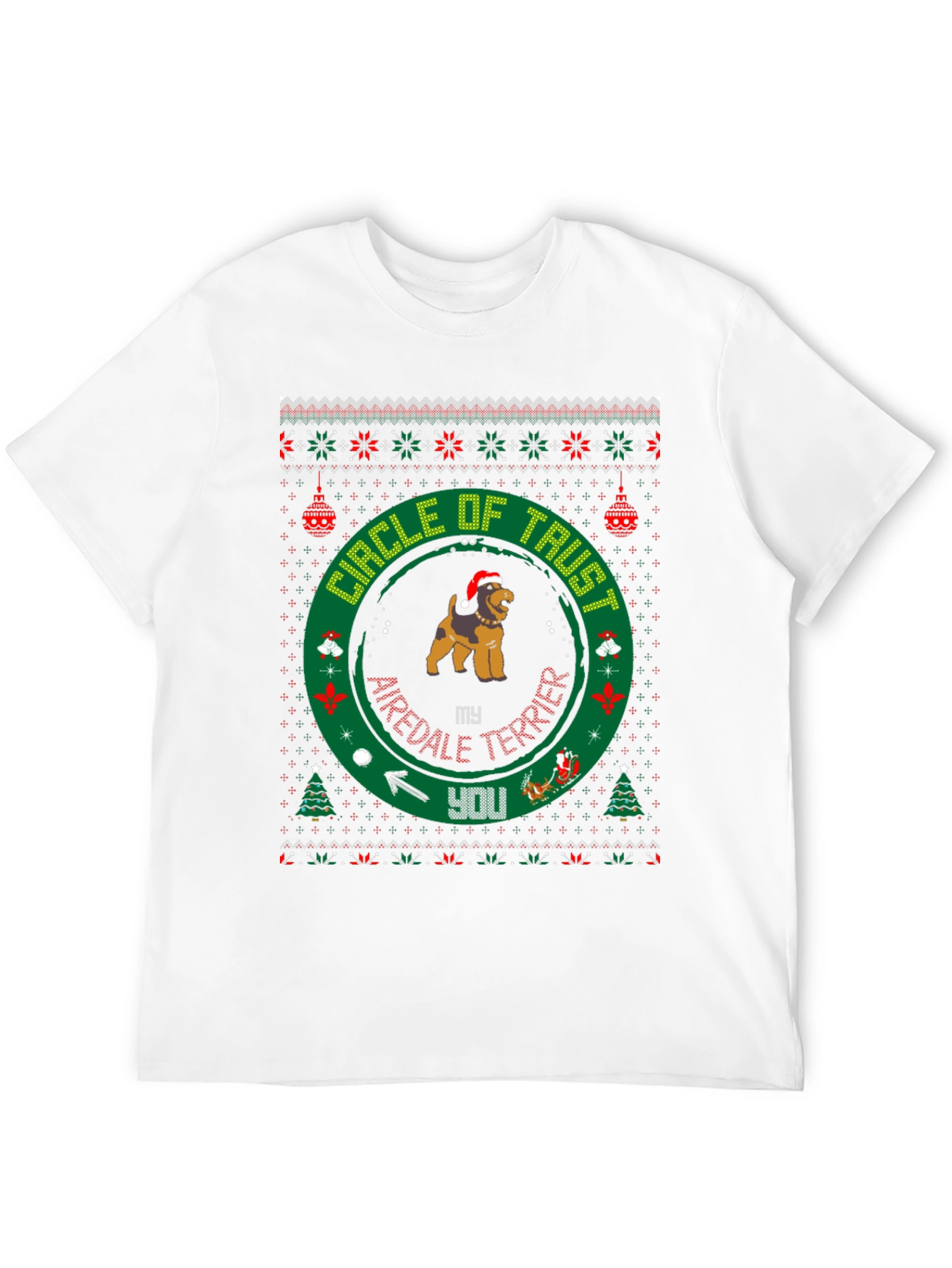 Airedale Terrier Circle of Trust Ugly Christmas T-Shirt