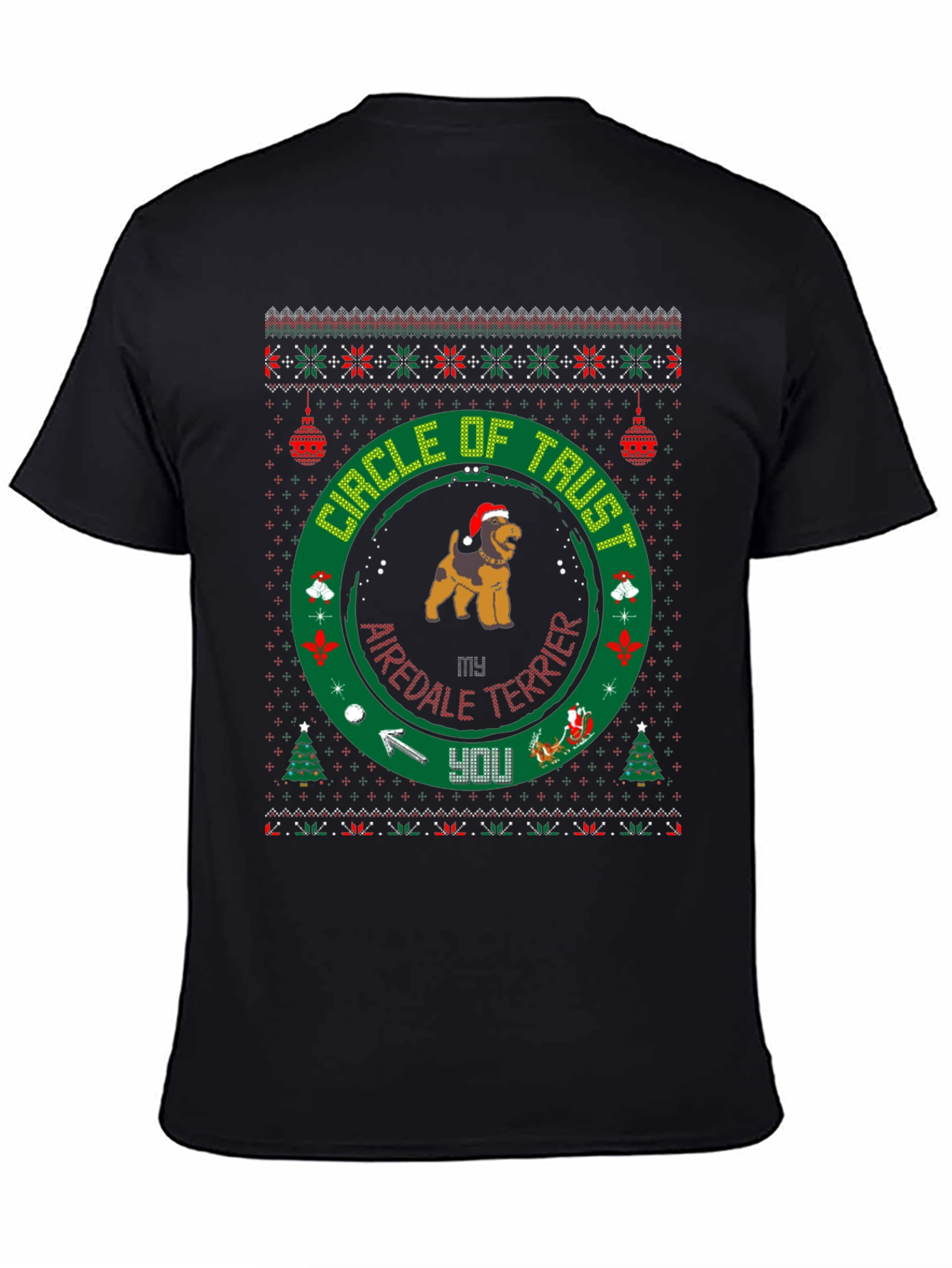 Airedale Terrier Circle of Trust Ugly Christmas T-Shirt
