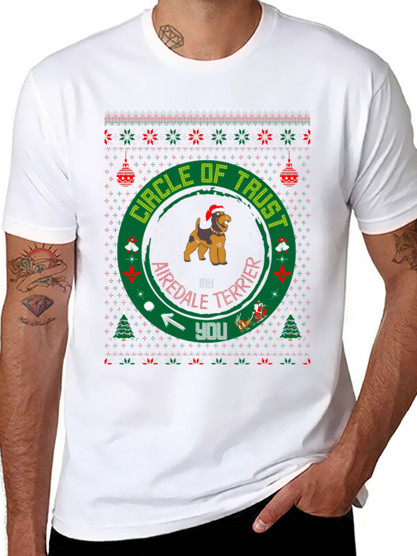 Airedale Terrier Circle of Trust Ugly Christmas T-Shirt