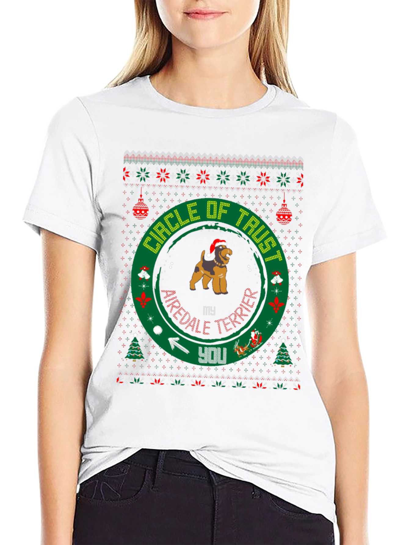 Airedale Terrier Circle of Trust Ugly Christmas T-Shirt