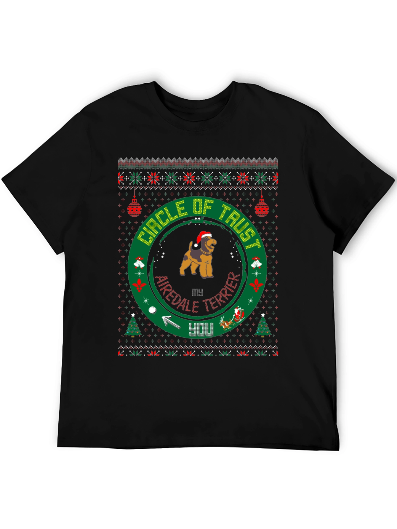 Airedale Terrier Circle of Trust Ugly Christmas T-Shirt