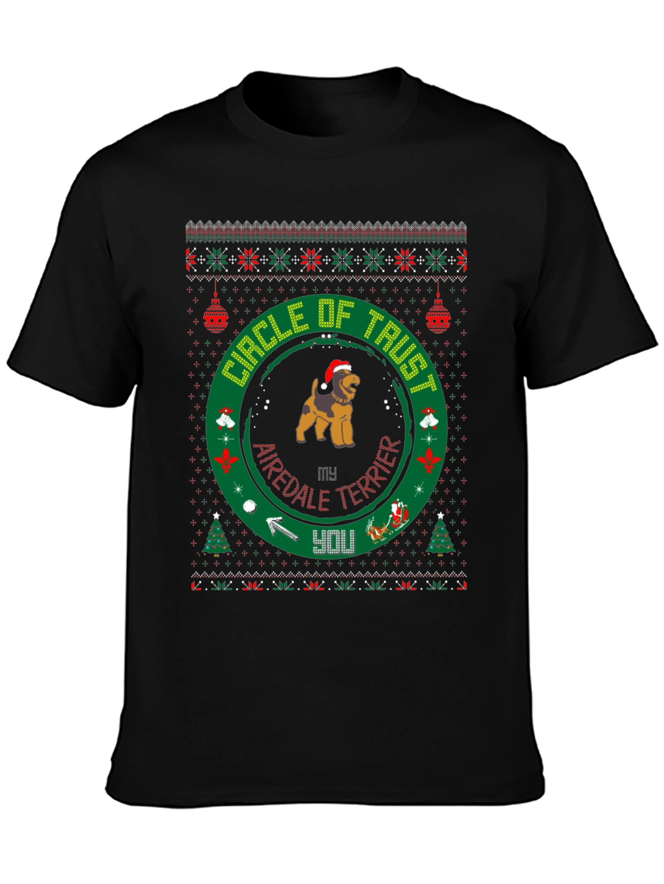 Airedale Terrier Circle of Trust Ugly Christmas T-Shirt