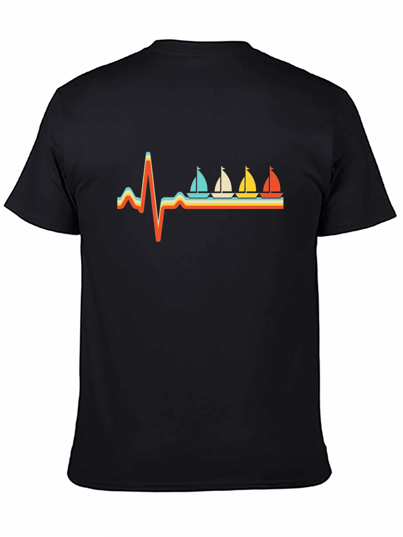 Sailboat Heartbeat Graphic Tee - Retro Style
