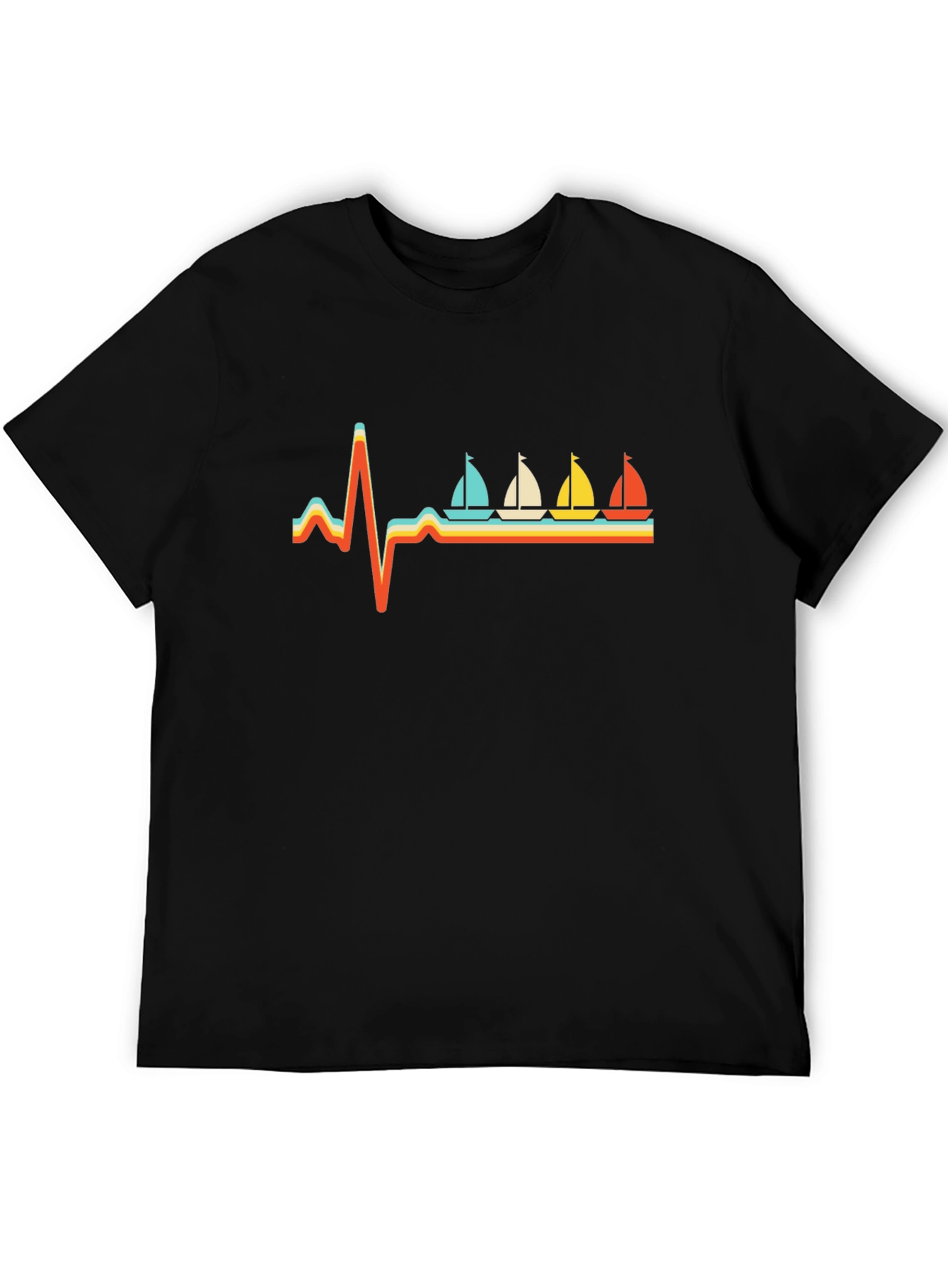 Sailboat Heartbeat Graphic Tee - Retro Style