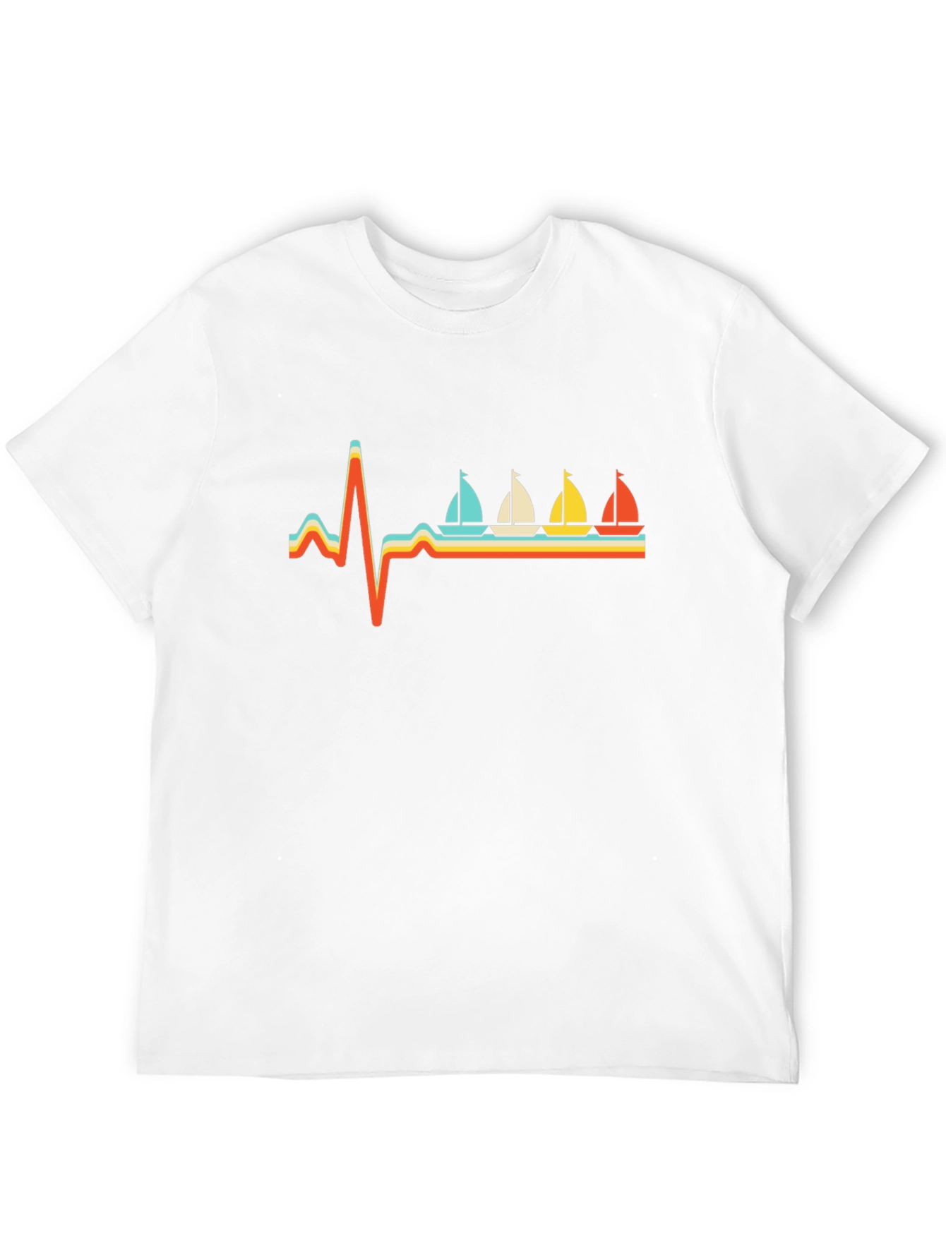 Sailboat Heartbeat Graphic Tee - Retro Style