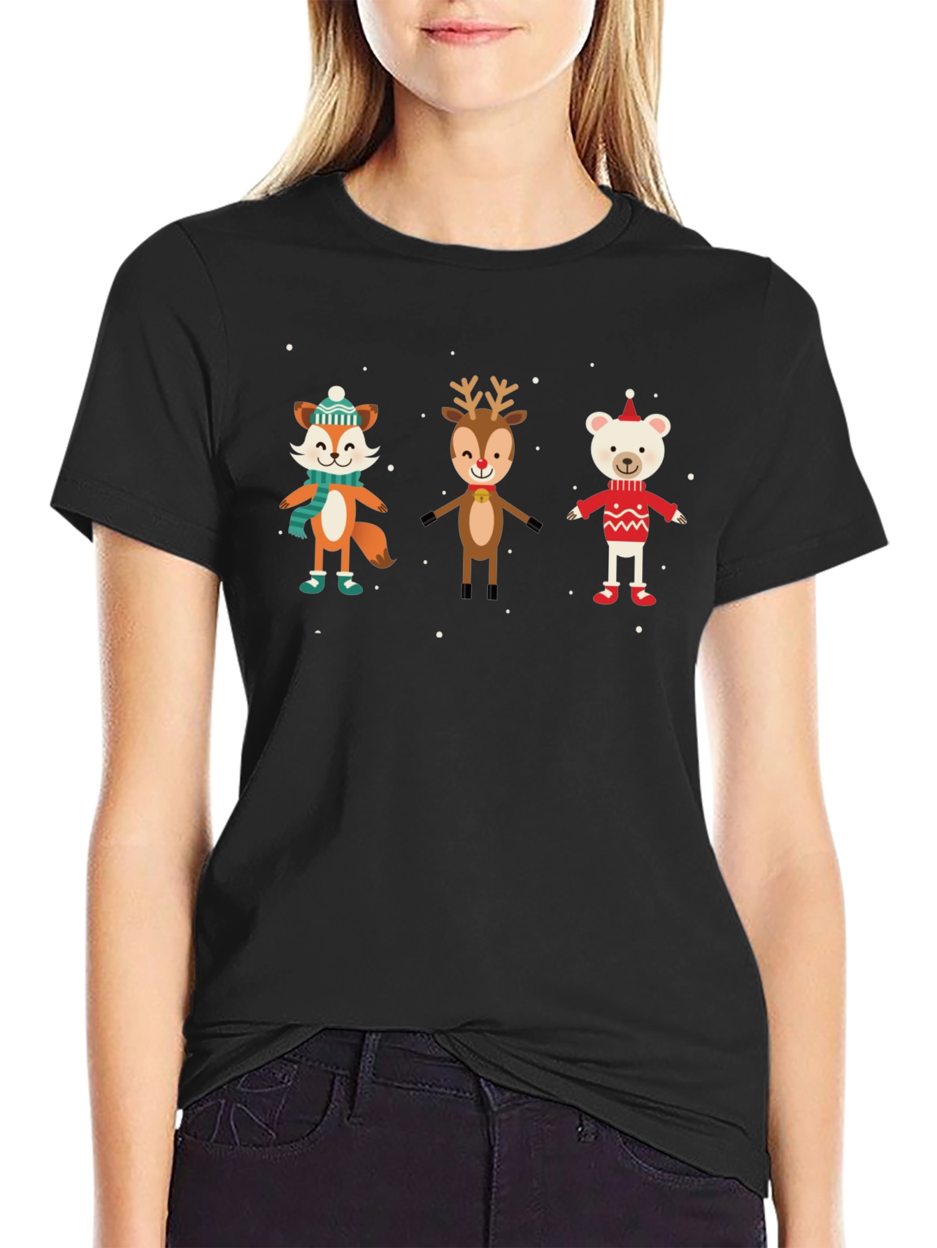 Festive Animal Print Black T-Shirt
