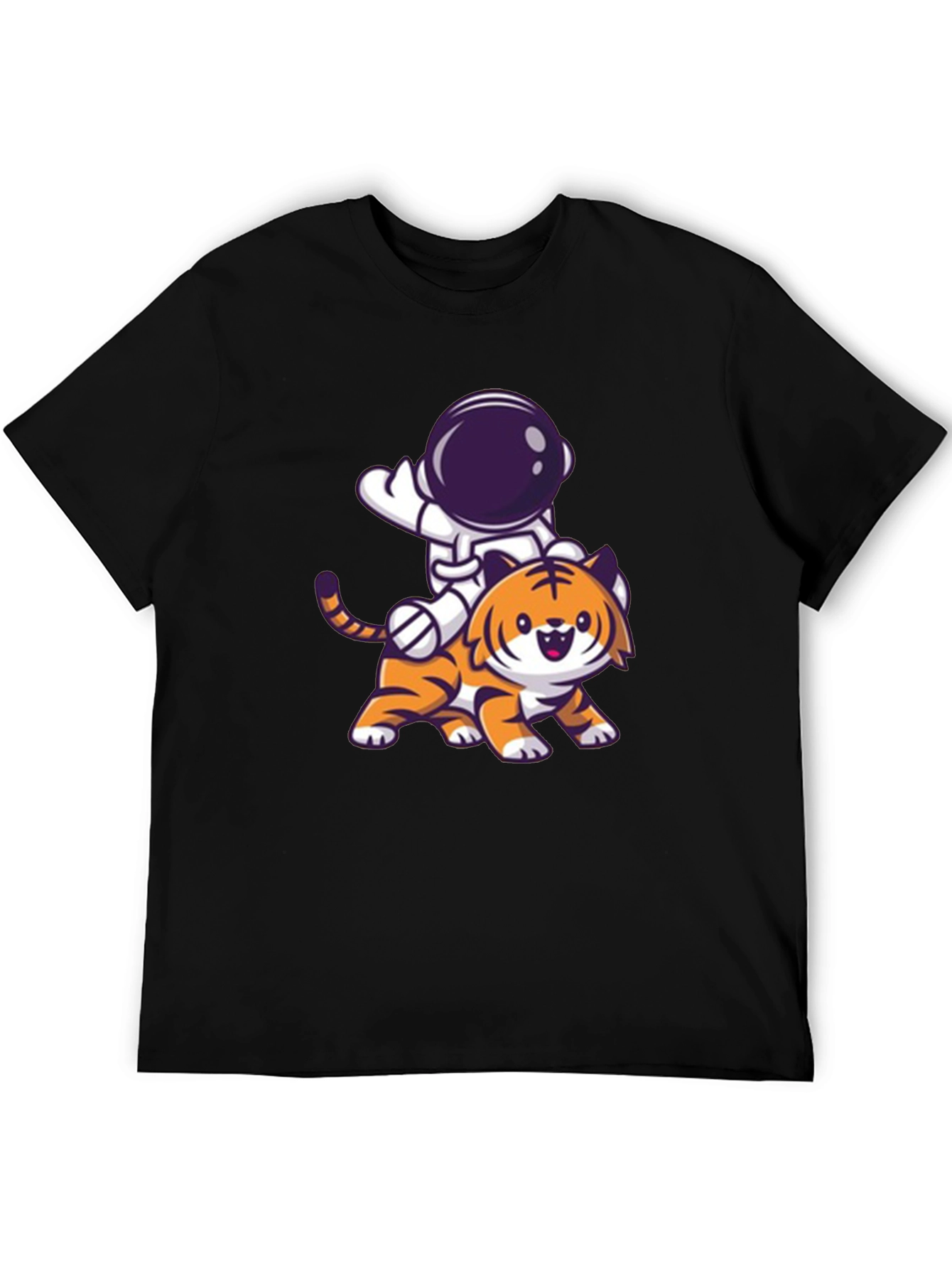 Astronaut Riding Tiger Graphic Tee - Black